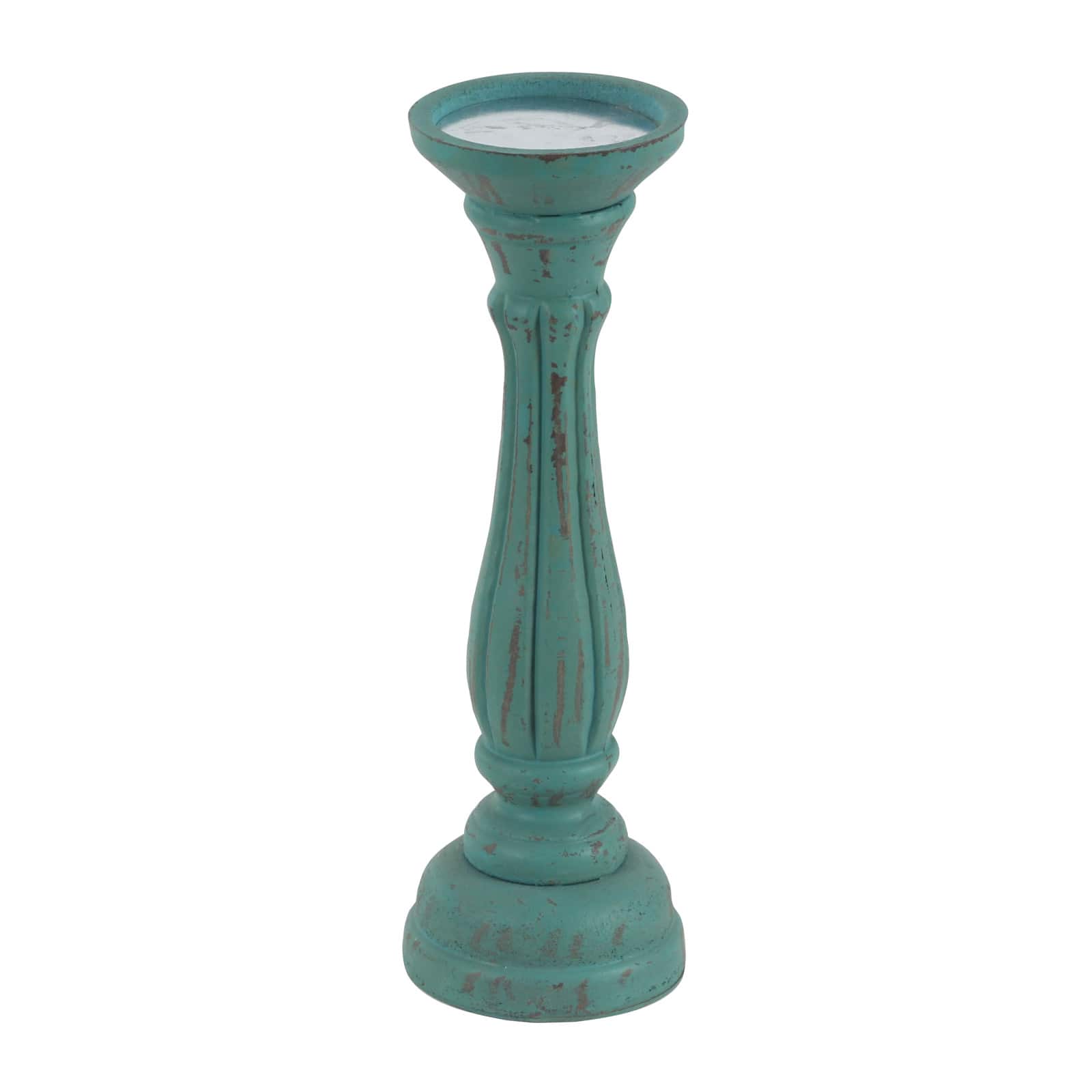 Blue Wood Traditional Candle Holder Set