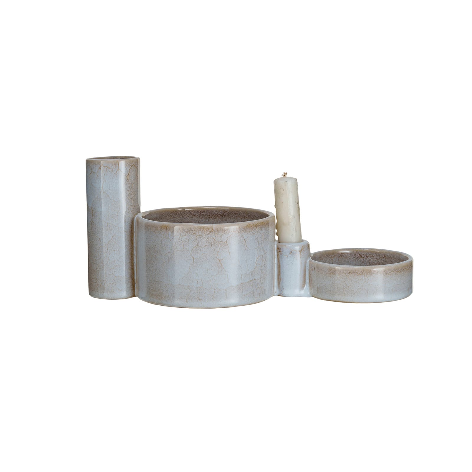 Hello Honey® 12" White Reactive Glaze Stoneware Serveware with Vase & Candle Holder