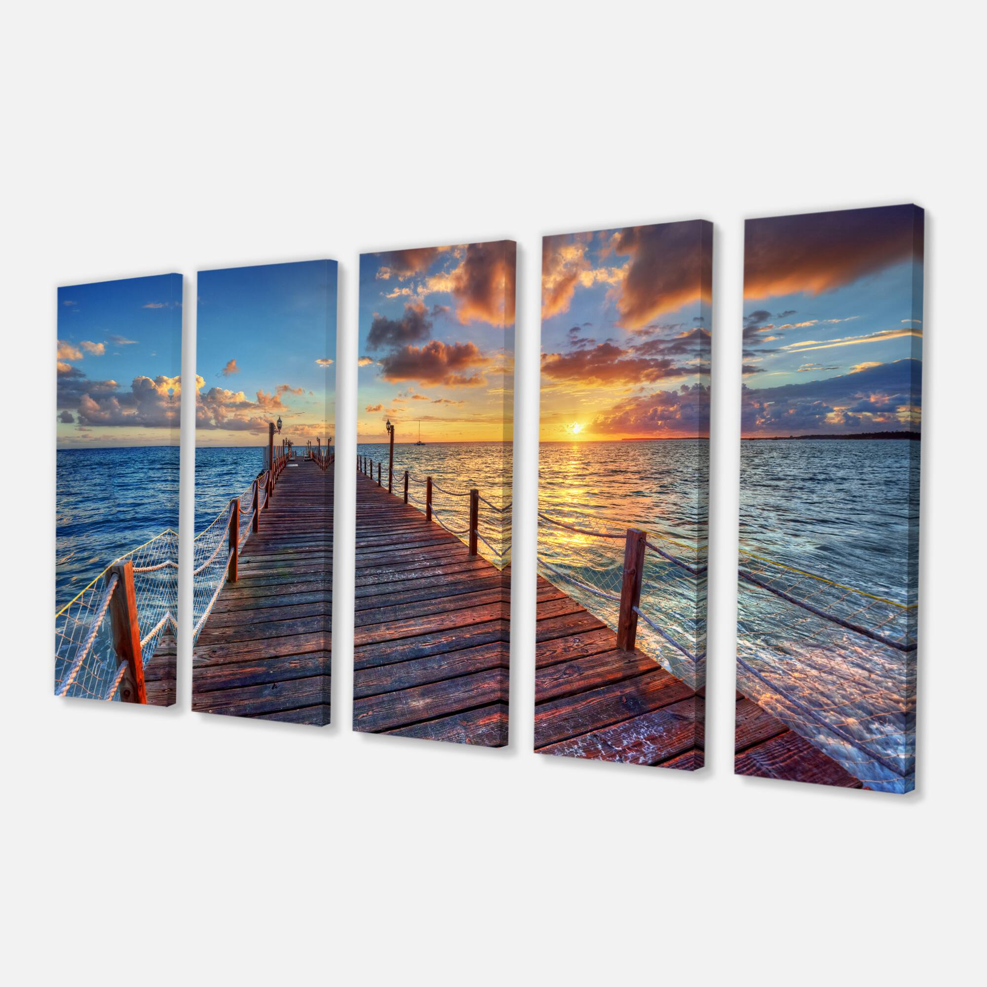 Designart - Beautiful Sunset over Sea Pier
