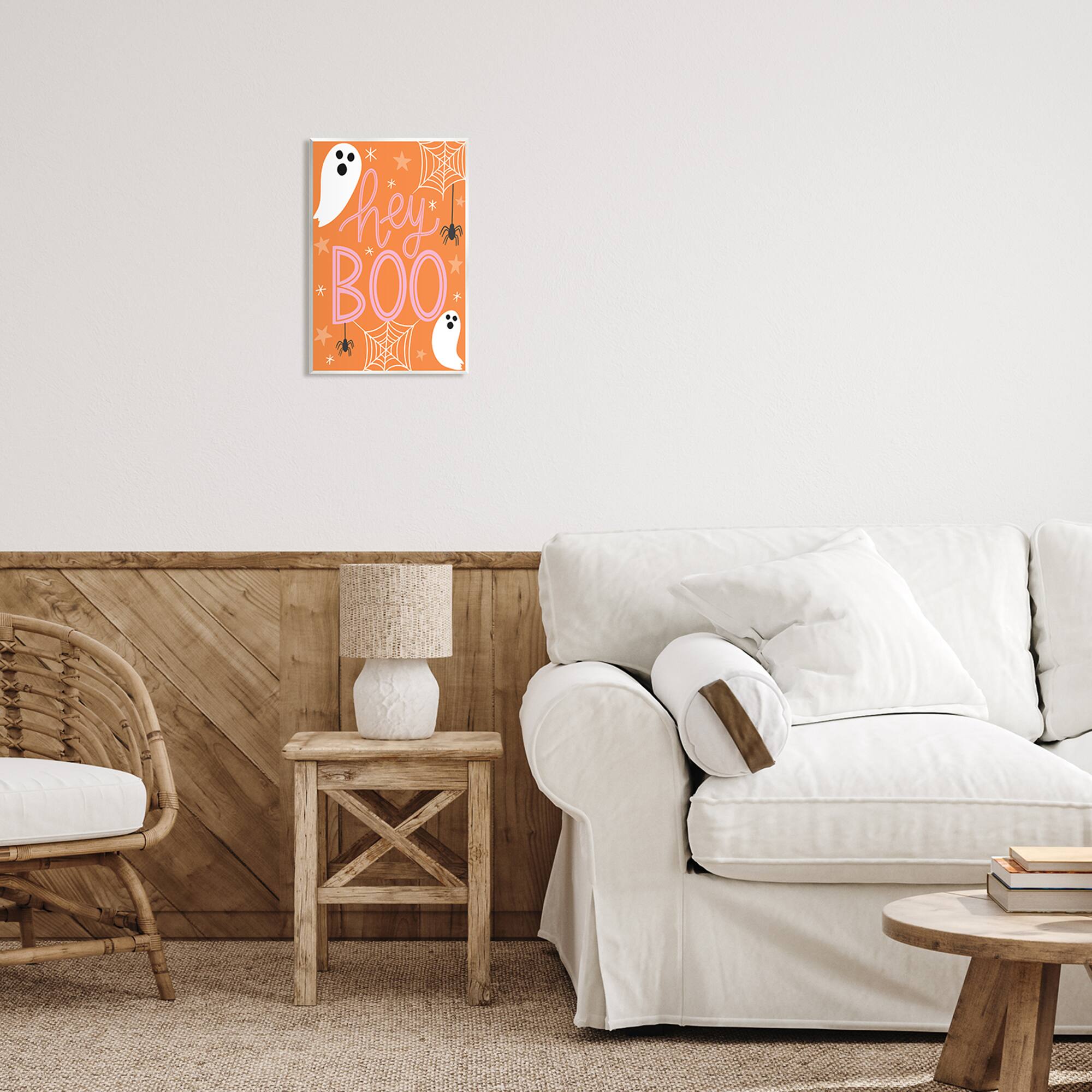Stupell Industries Hey Boo Orange Halloween Ghosts Wall Plaque Art