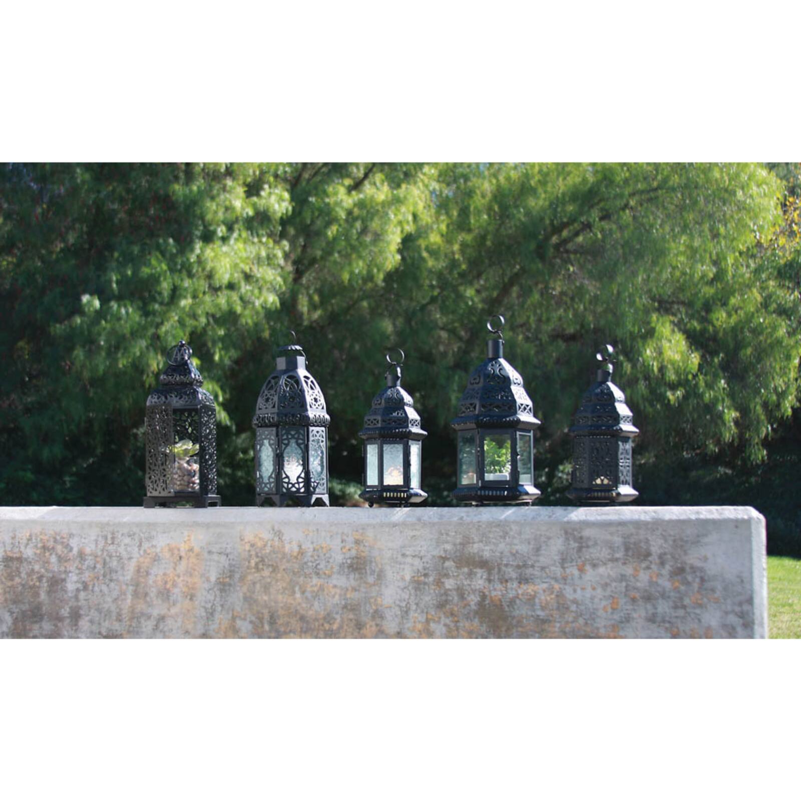 10.5" Black Metal Moroccan Style Candle Lantern with Intricate Cutouts