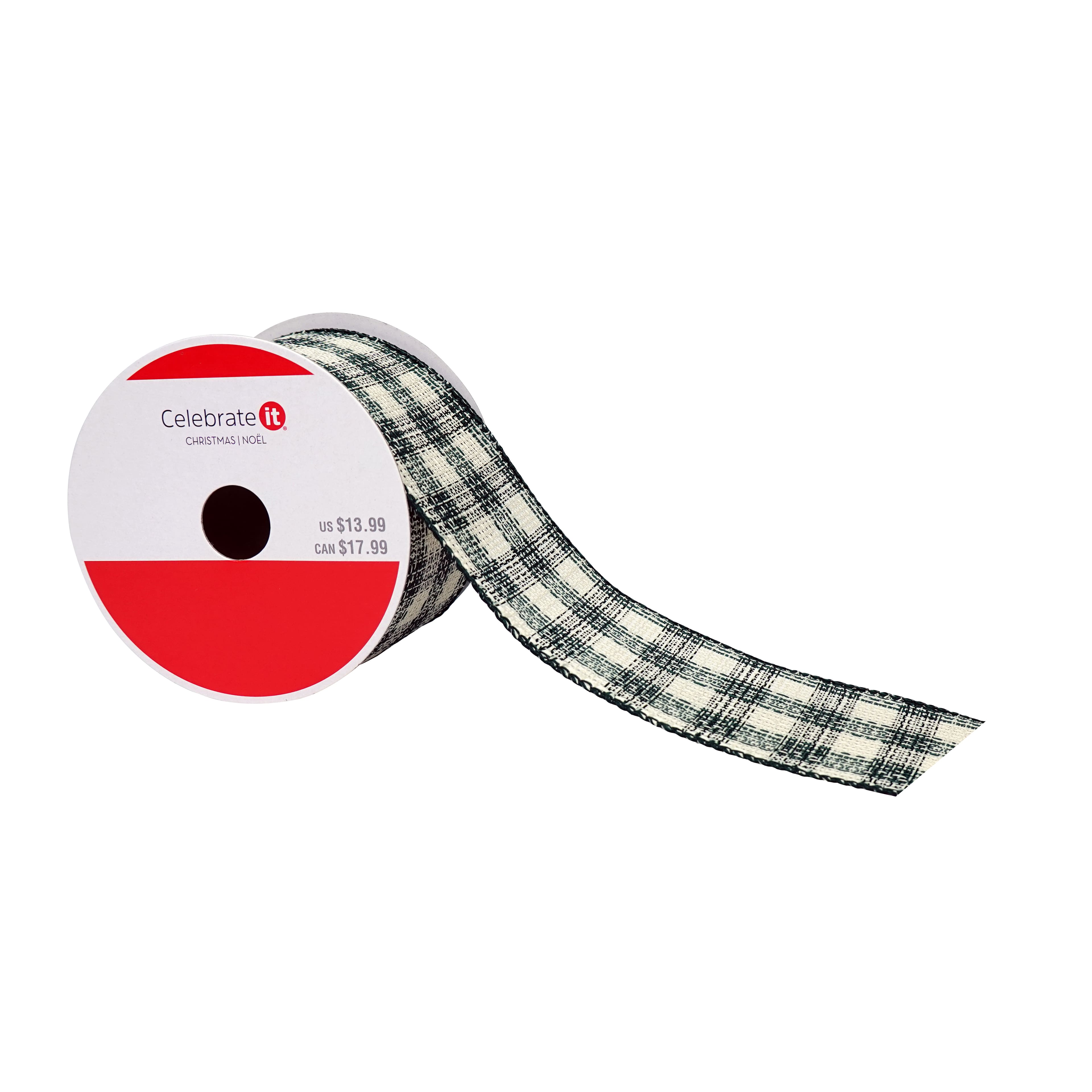2.5" x 6.6yd. Rustic Green & Cream Plaid Wired Ribbon by Celebrate It®