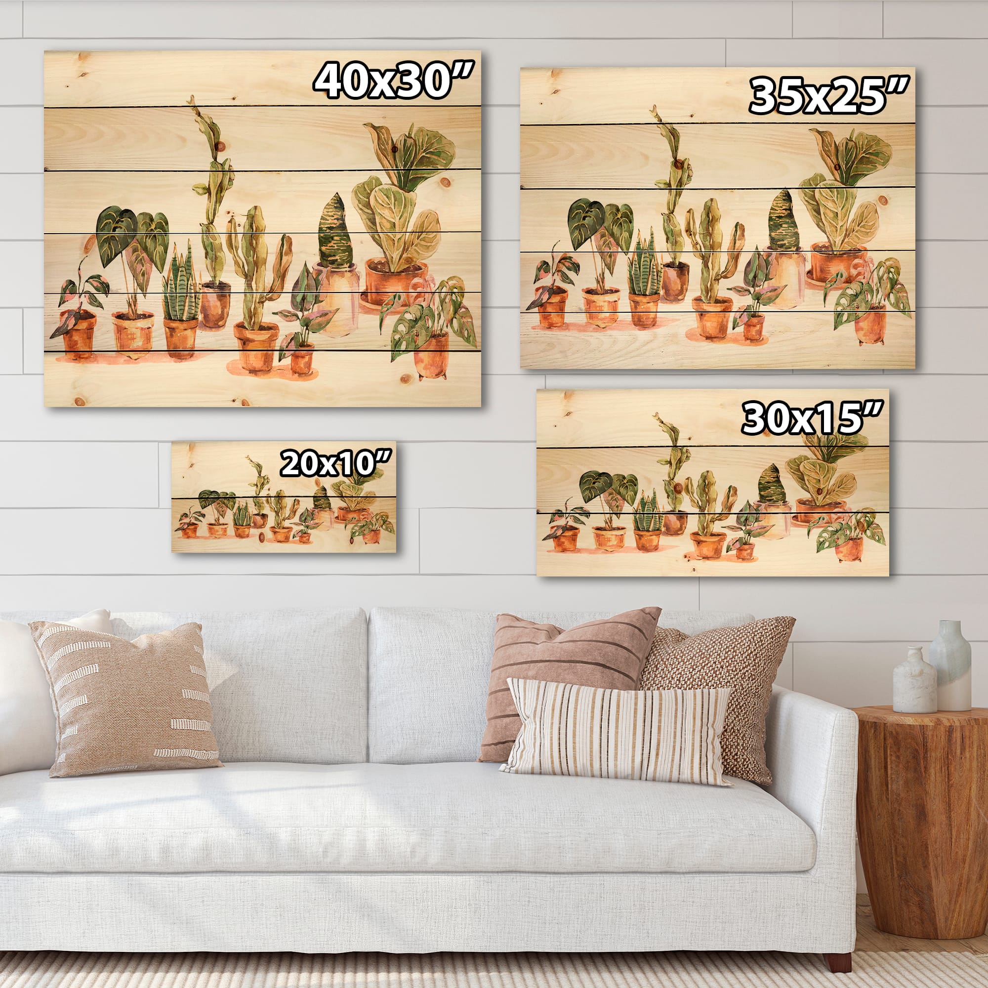 Designart - Indoor House Plants Urban Jungle I - Traditional Print on Natural Pine Wood