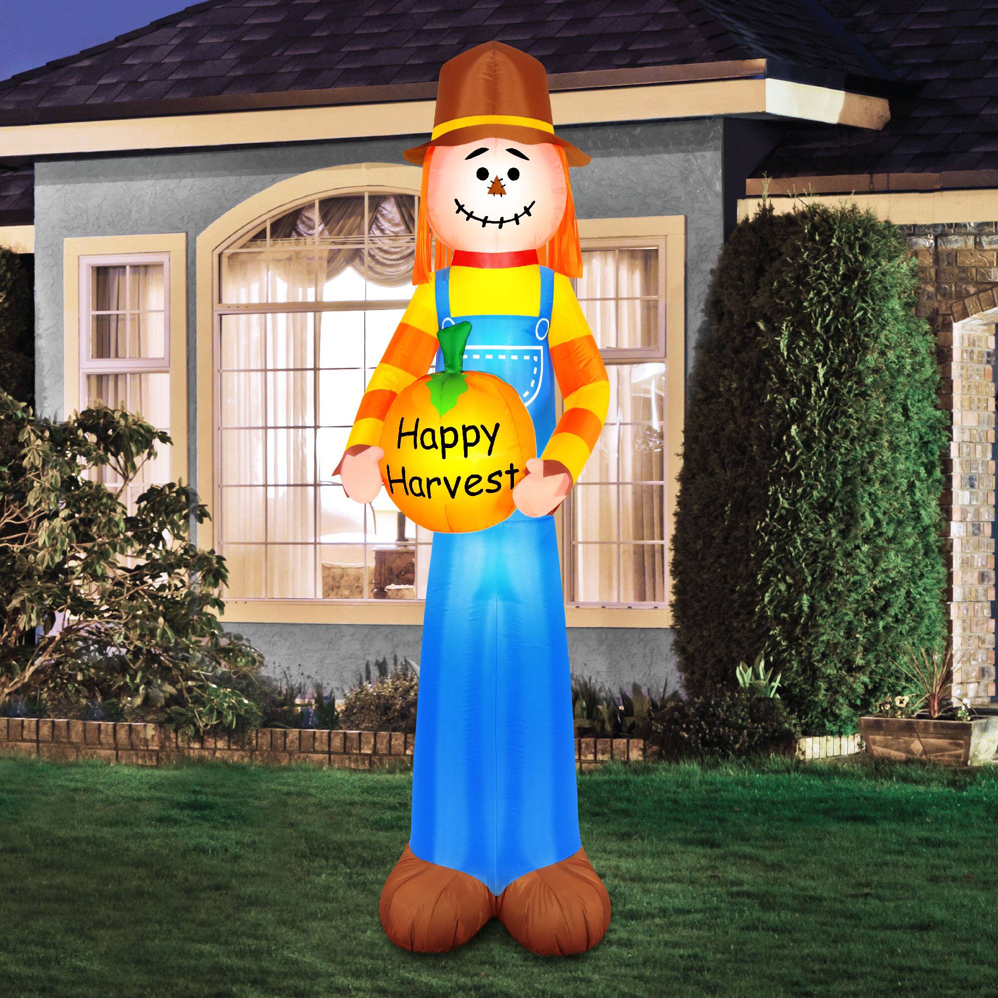 Airflowz Inflatable 7.5ft. Harvest Scarecrow Holding Pumpkin