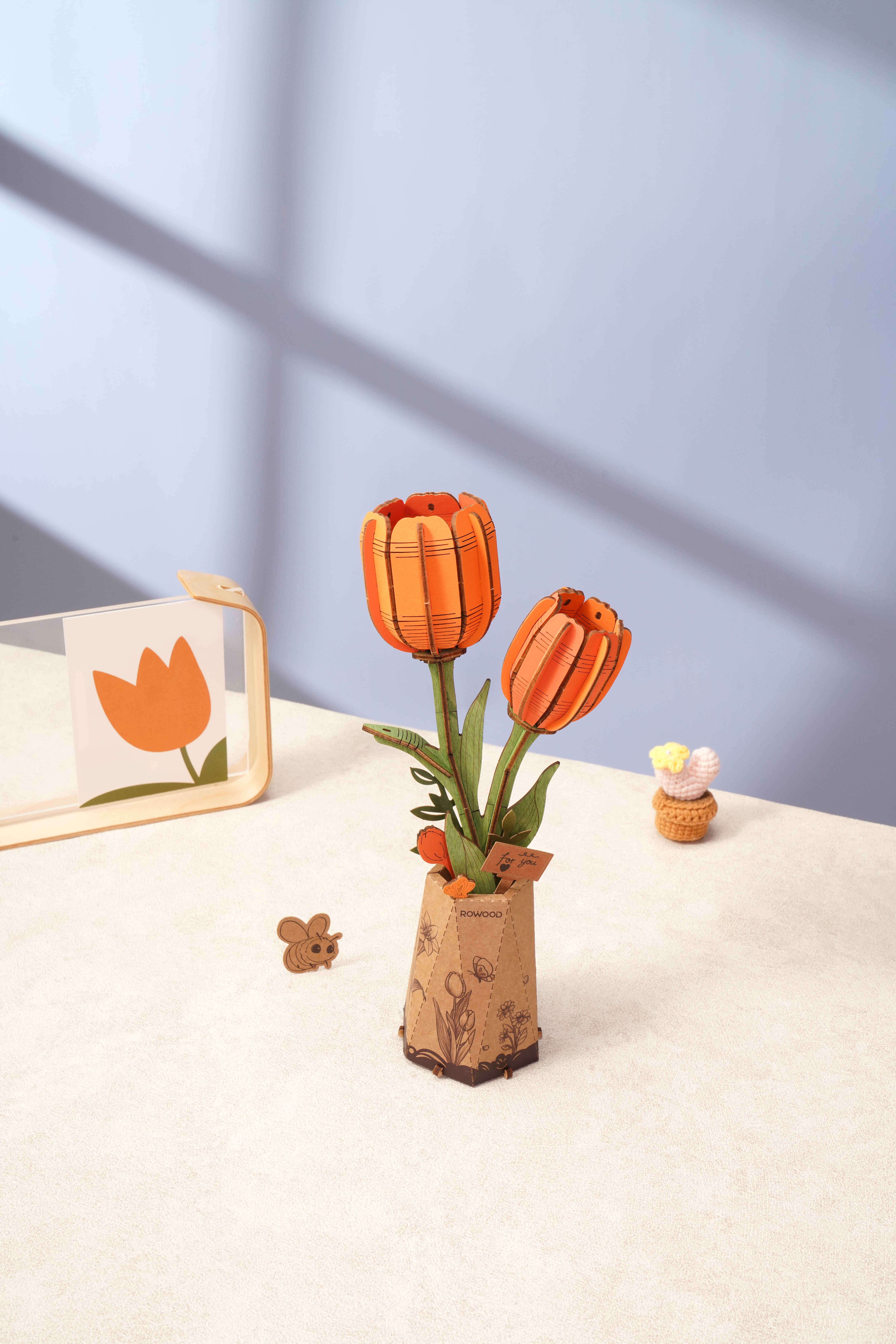 Rowood Orange Tulip Wooden Bloom Craft