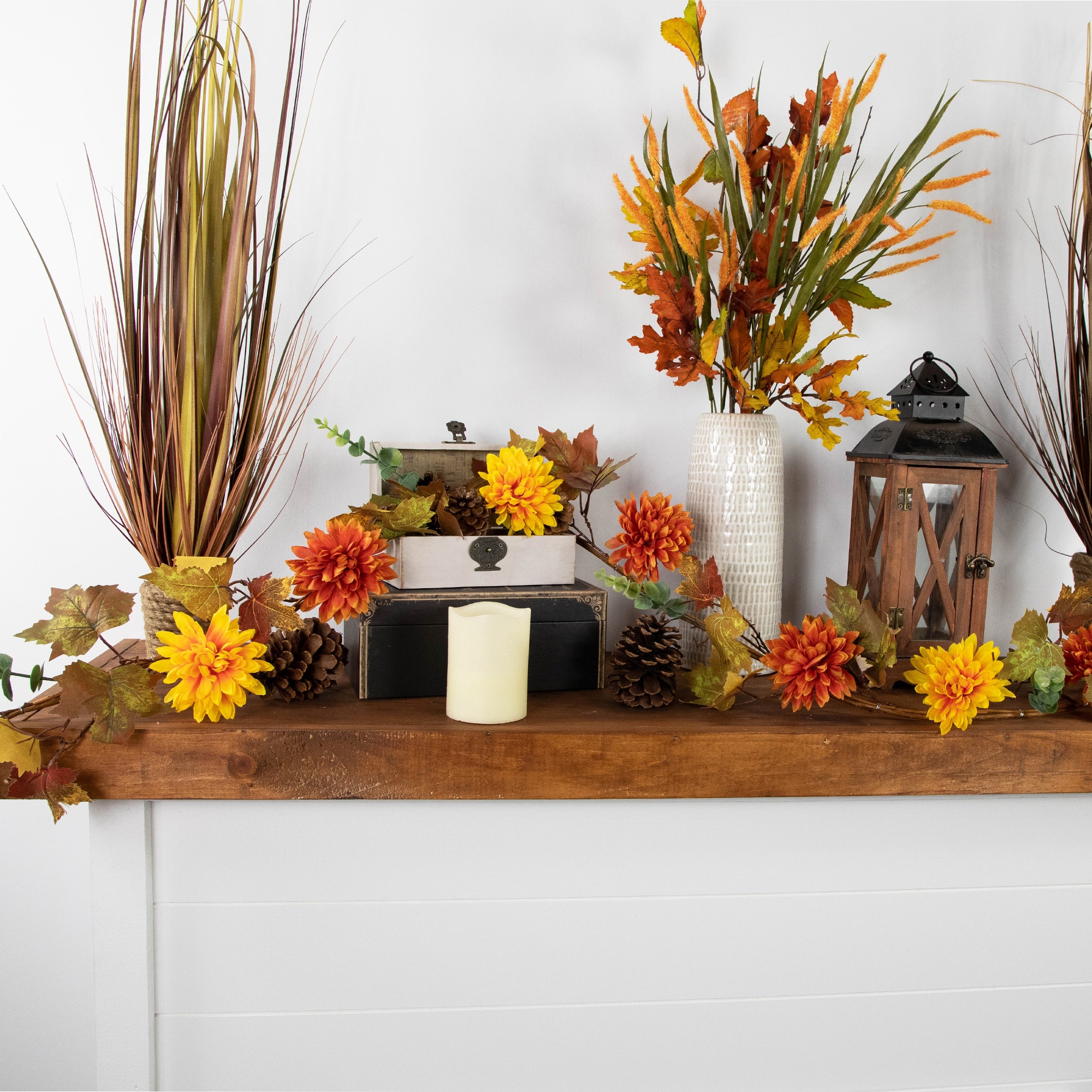 6ft. Unlit Autumn Harvest Thanksgiving Mixed Fall Leaf & Mum Flower Garland