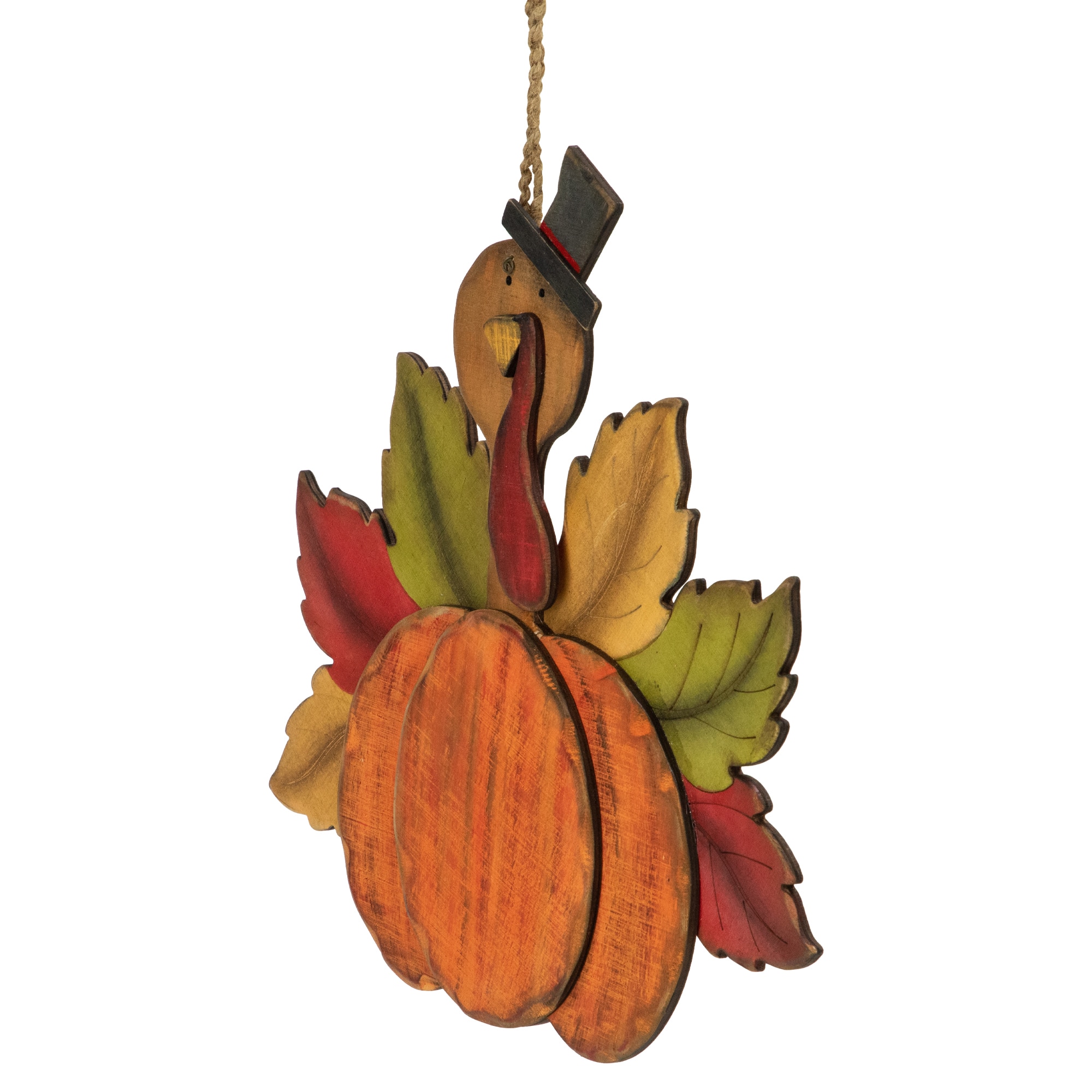 12" Turkey with Pumpkin Fall Harvest Hanging Decoration