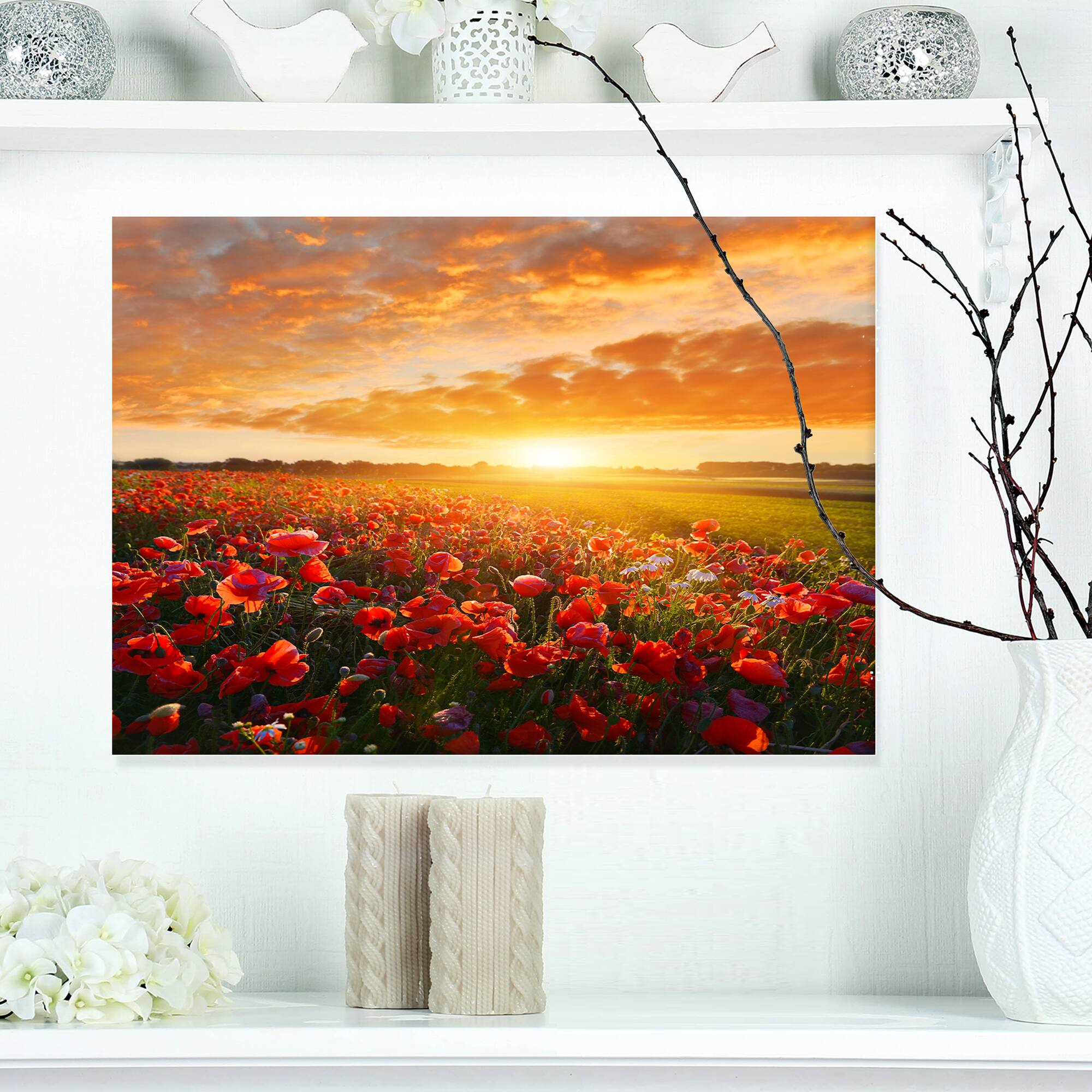 Designart - Beautiful Poppy Field at Sunset