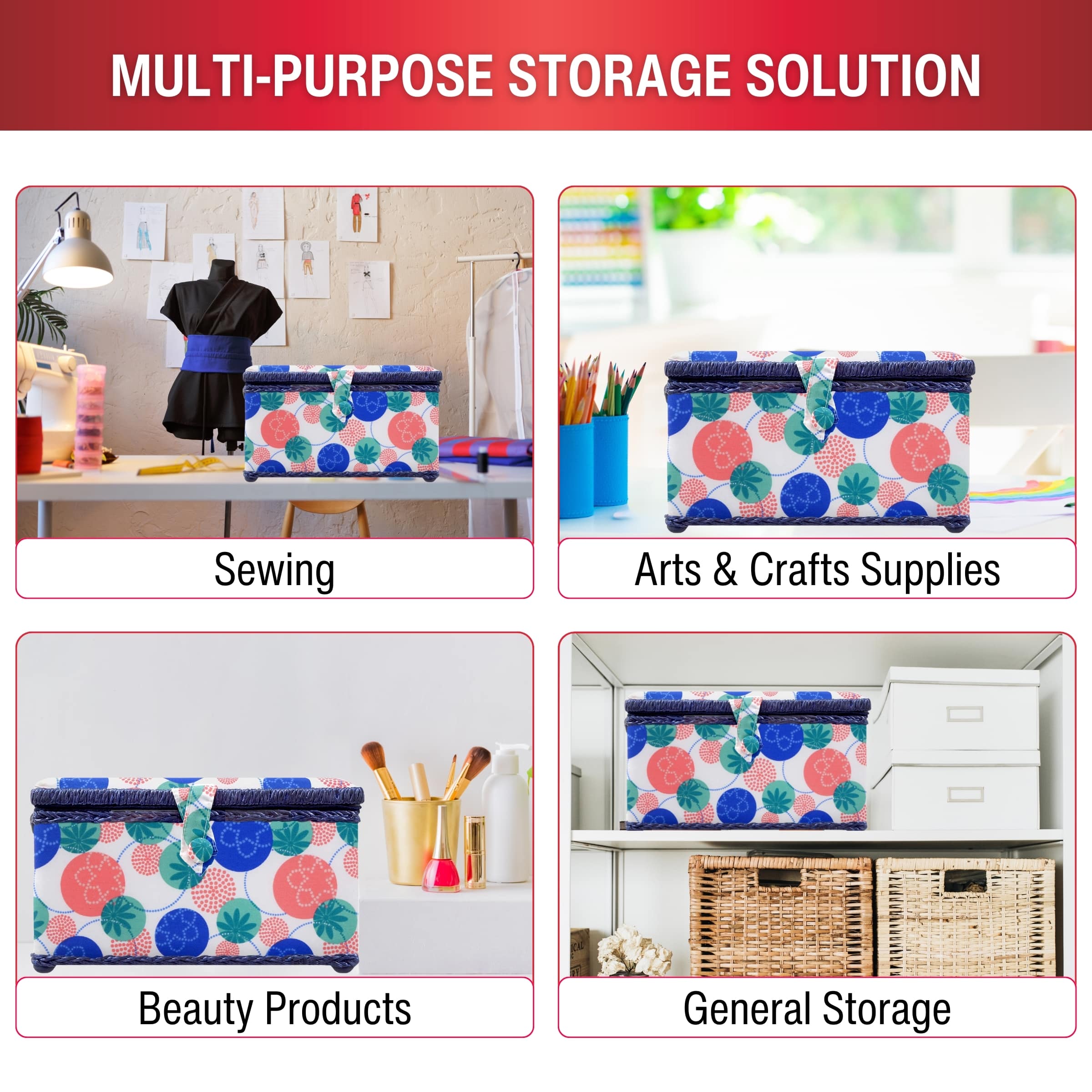 SINGER® Large Florence Floral Print Sewing Basket with Sewing Kit