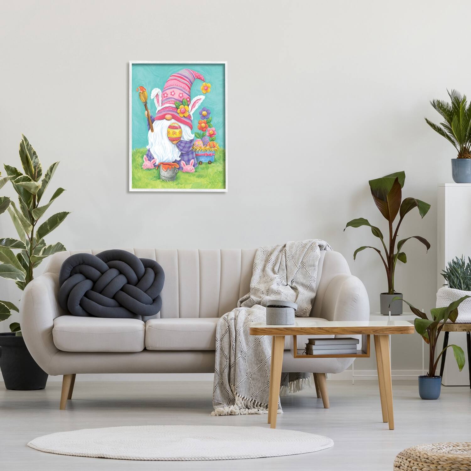 Stupell Industries Whimsical Gnome Painting Easter Eggs Festive Flowers Framed Giclee Art