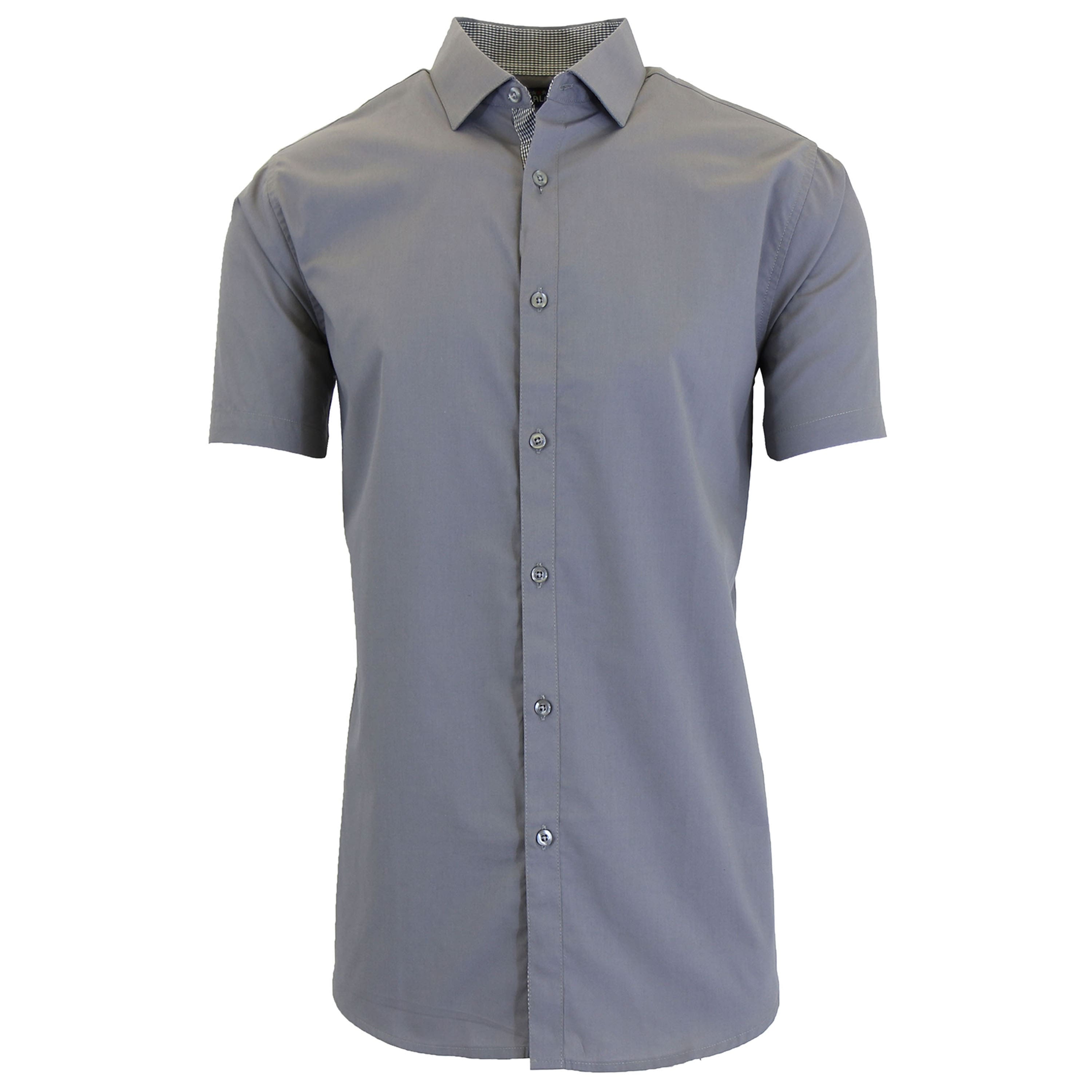 men's short sleeve dress shirts slim fit Hfyihgf Men's Muscle Dress Shirts Slim Fit Stretch Formal Shirt Business Short  Sleeve Casual Button Down Shirt(Red,L)