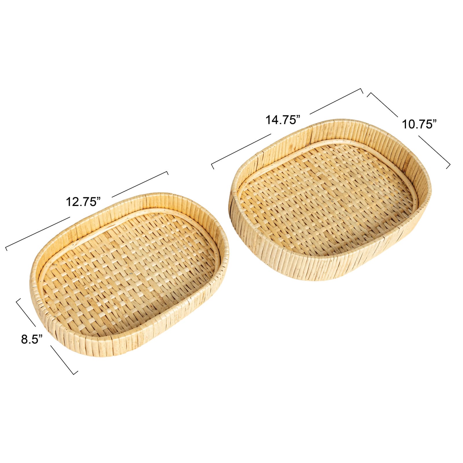Household Essentials Natural Handwoven Nesting Oval Willow Tray Set
