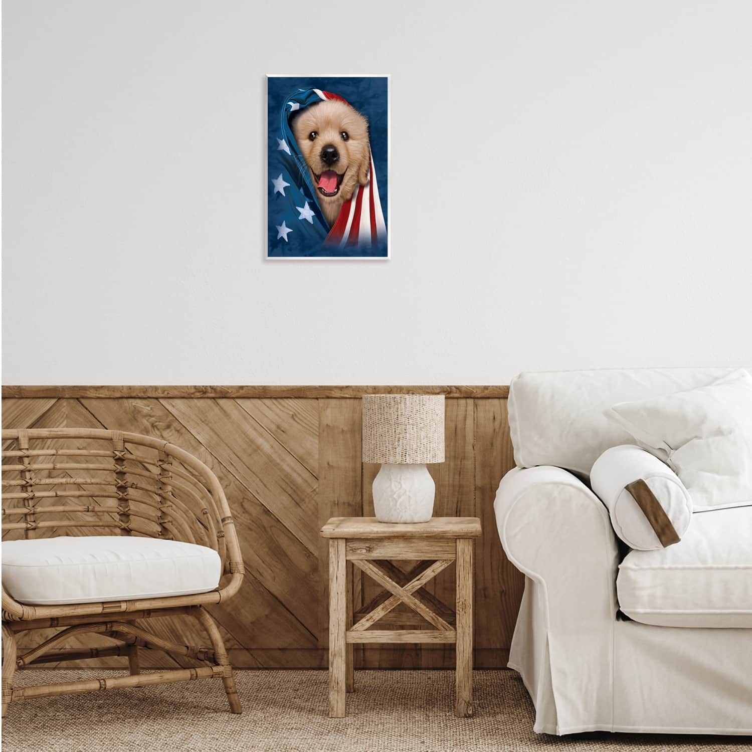 Stupell Industries Puppy & American Flag Wall Plaque Art