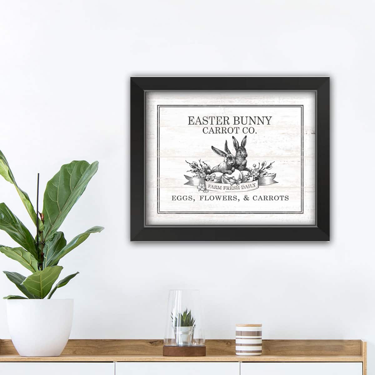 Easter Bunny Carrot Farm 4 11" x 14" Black Framed Print Under Plexiglass
