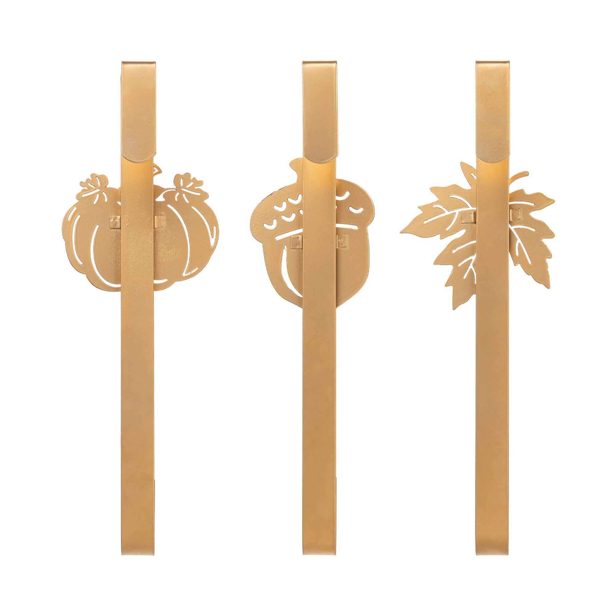 Glitzhome® 14" Fall Metal Acorn, Leaf & Pumpkin Wreath Hanger Set