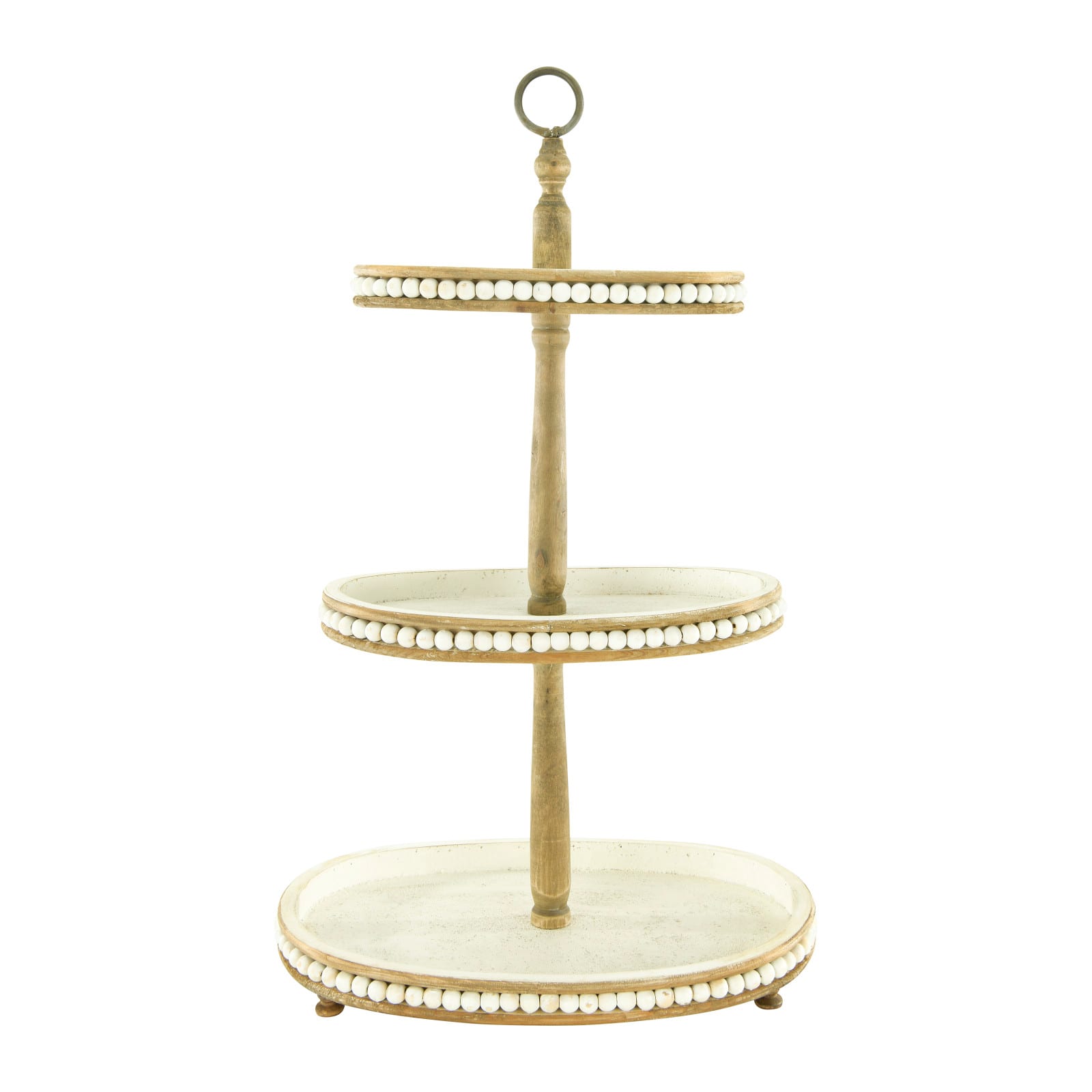 Hello Honey® 30.5" Decorative Oval 3-Tier Wood Tray with Handle