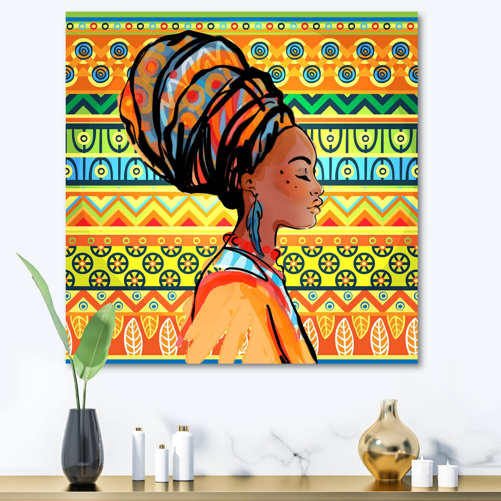 Designart - African American Woman with Turban III - Modern Canvas Wall Art Print