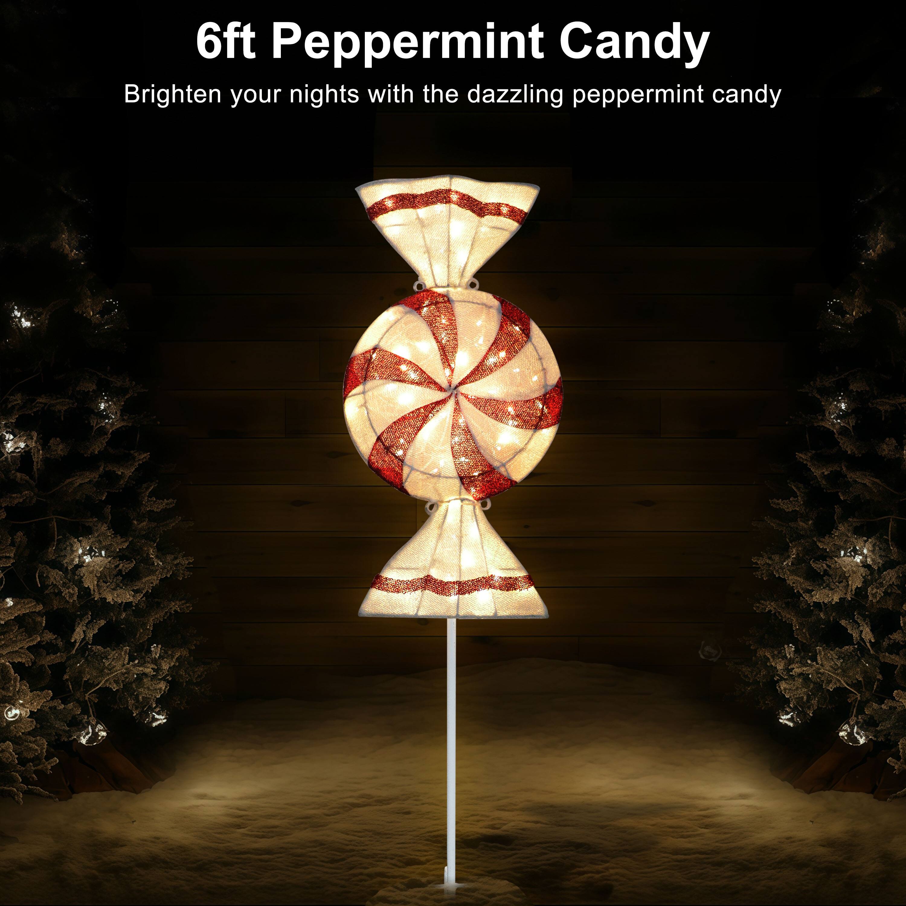 Puleo International 6ft. Pre-Lit Peppermint Candy Pathway Stake Christmas Décor with Warm White LED Lights