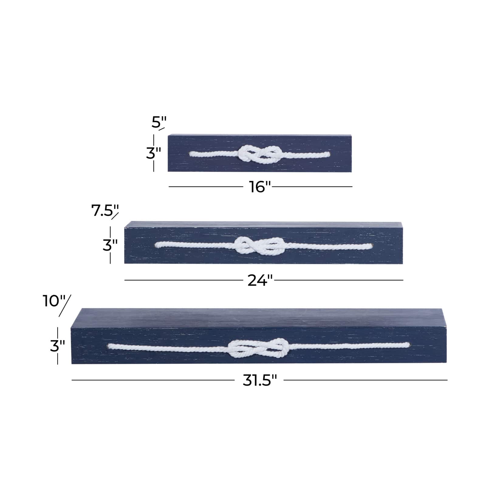 Blue Wood Contemporary Wall Shelf, 3" x 32" x 10"