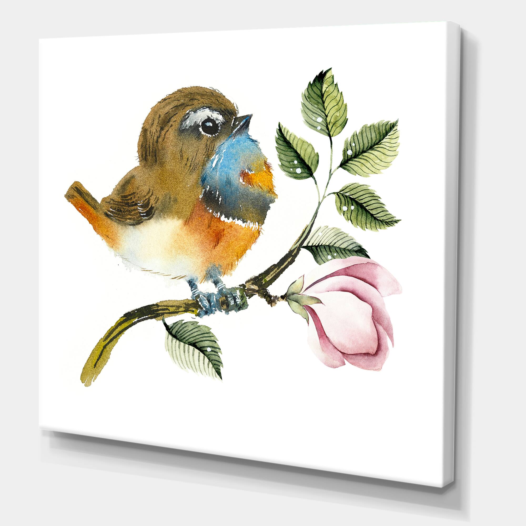 Designart - Bluethroat Bird On A Branch - Traditional Canvas Wall Art Print