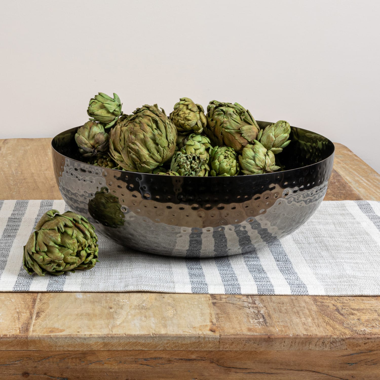 Hello Honey® 14" Oxidized Silver Round Hammered Metal Bowl