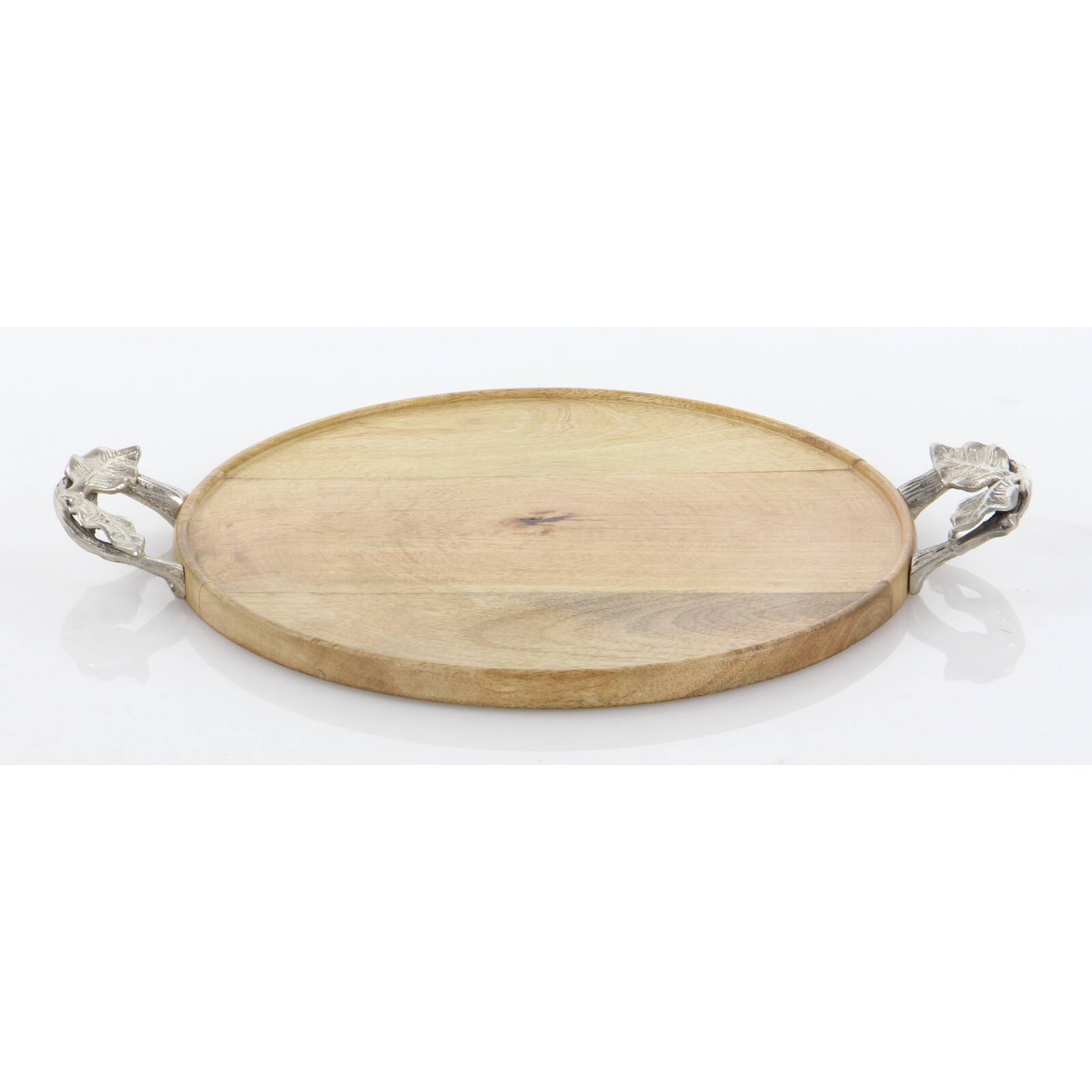 Brown Round Mango Wood Farmhouse Tray Set