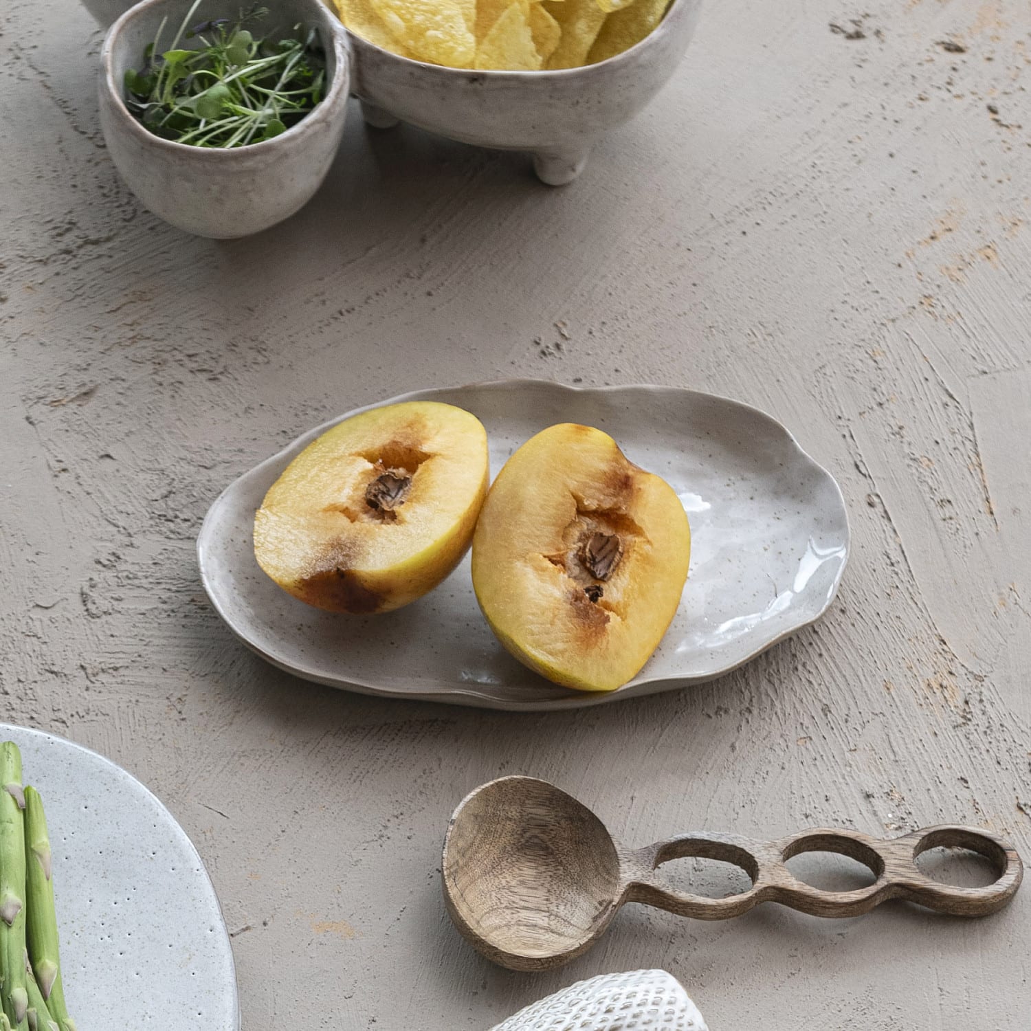 Hello Honey® 7.75" Cream Stoneware Organic Shaped Plate, 4ct.