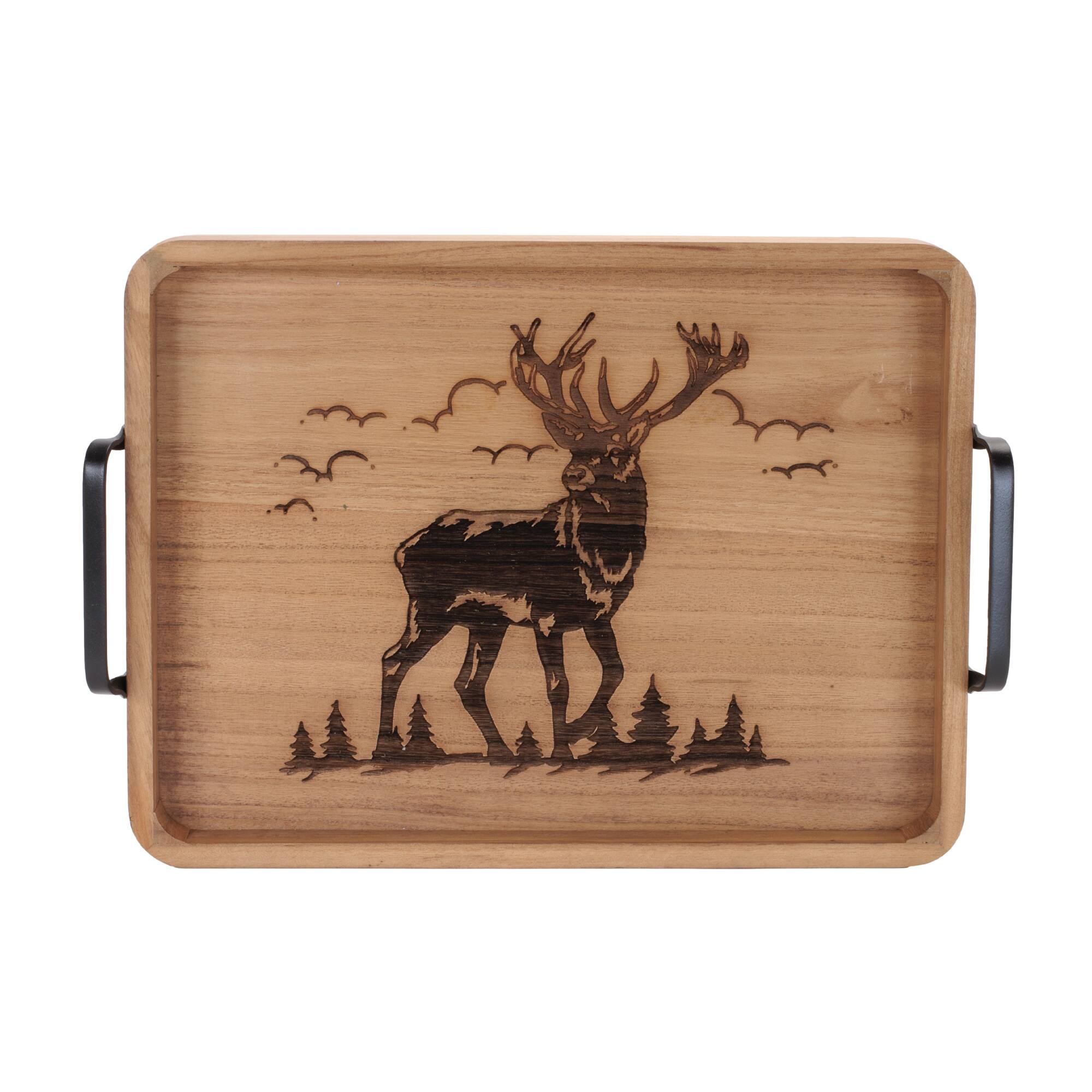 Melrose Brown Rectangular Woodland Deer Trays Set