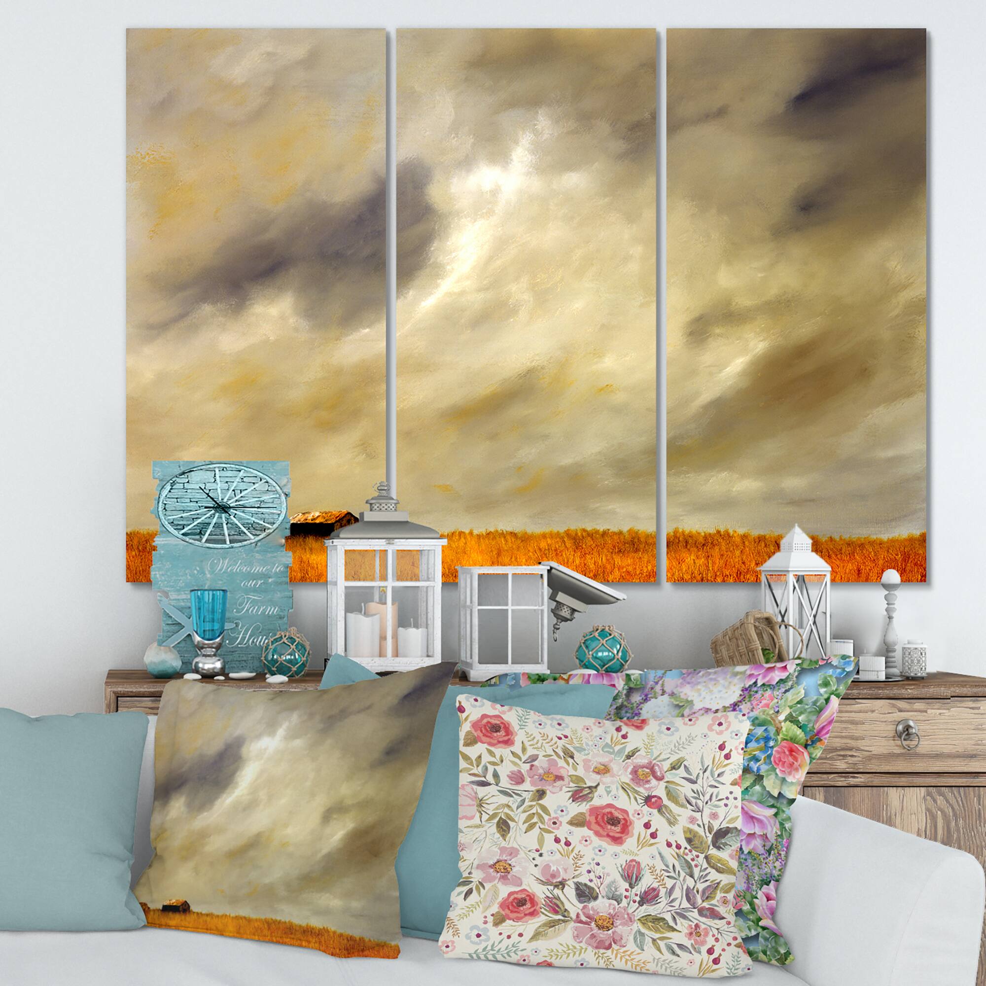 Designart - Desert Farmhouse Under Cloudy Sky in Washington I