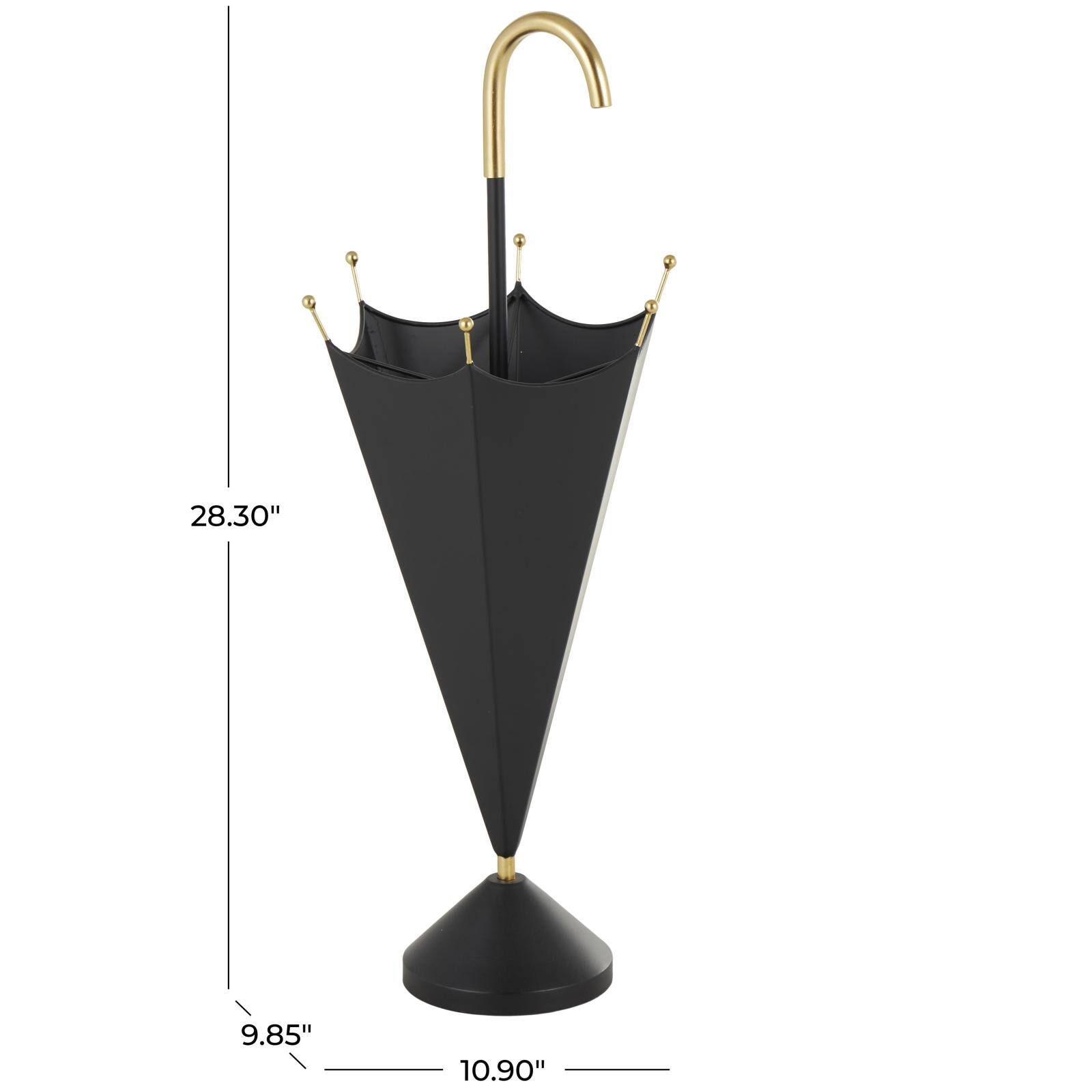 Black Metal Umbrella Stand with Gold Handle & Ball Details