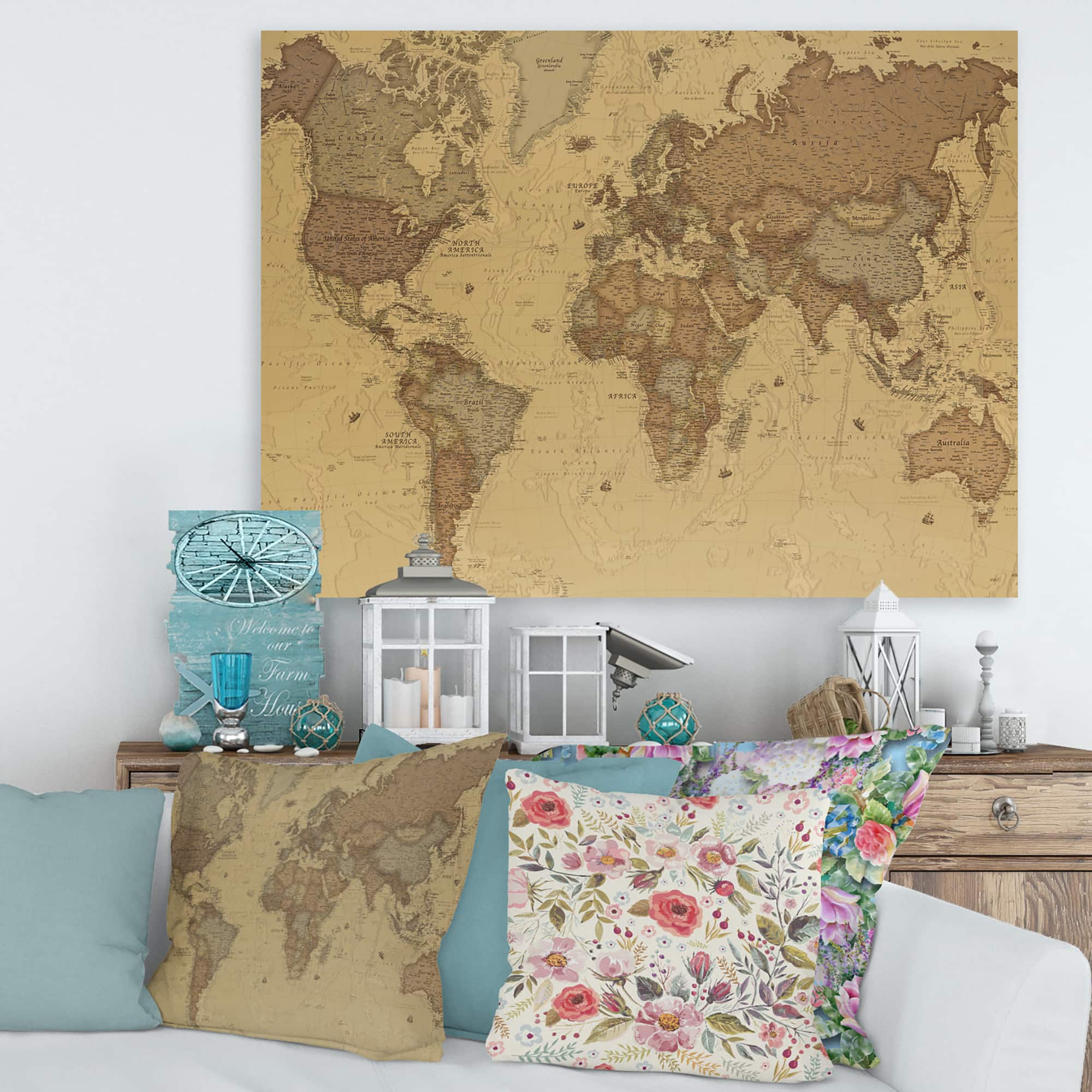 Designart - Ancient Map of The World III - Vintage Canvas Wall Art Print
