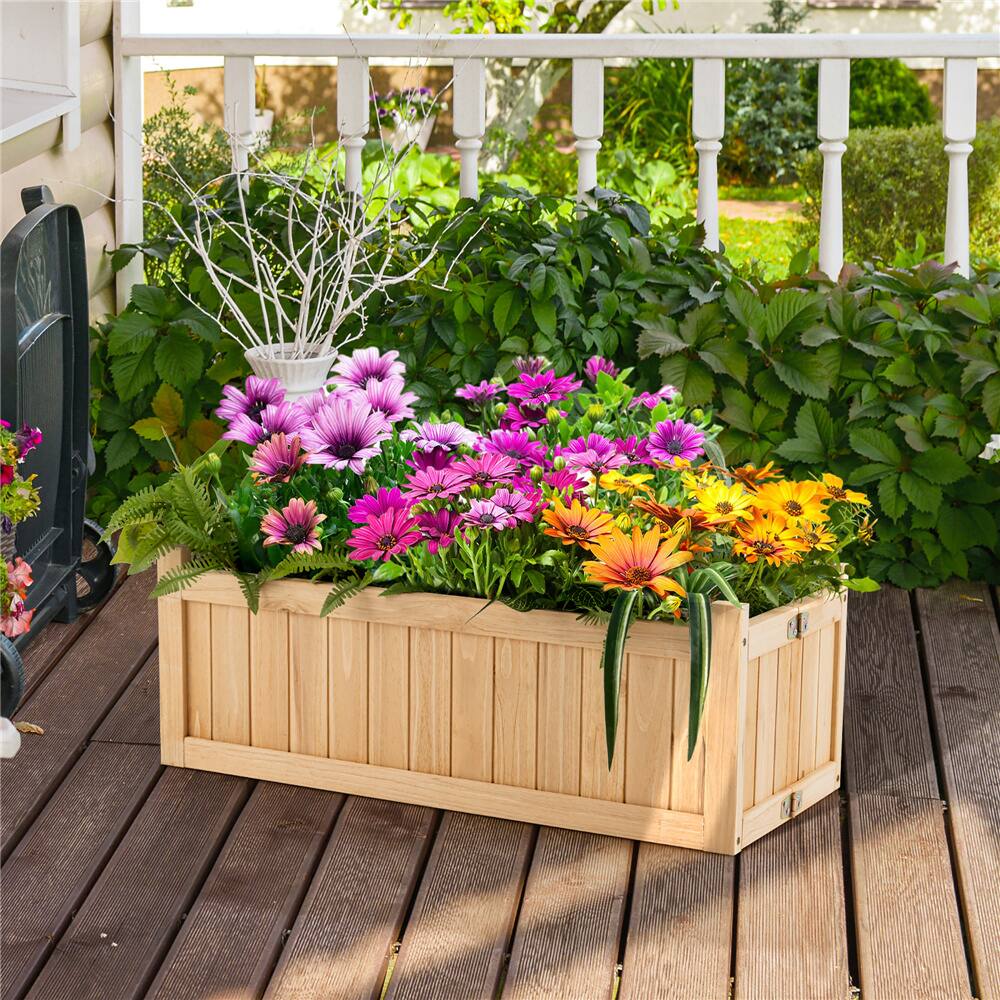 Costway Outdoor Wooden Planter Box Folding Raised Garden Plant Container with Drainage Hole