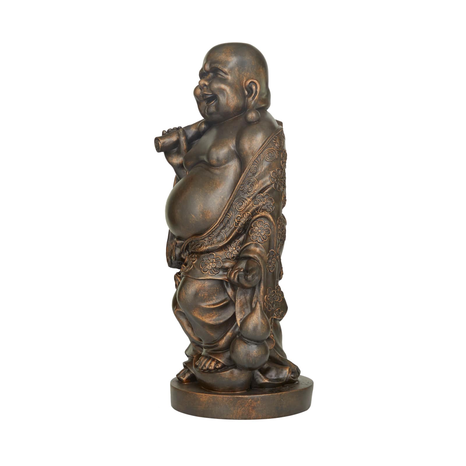 Brown Polystone Bohemian Buddha Sculpture 23" x 11" x 10"