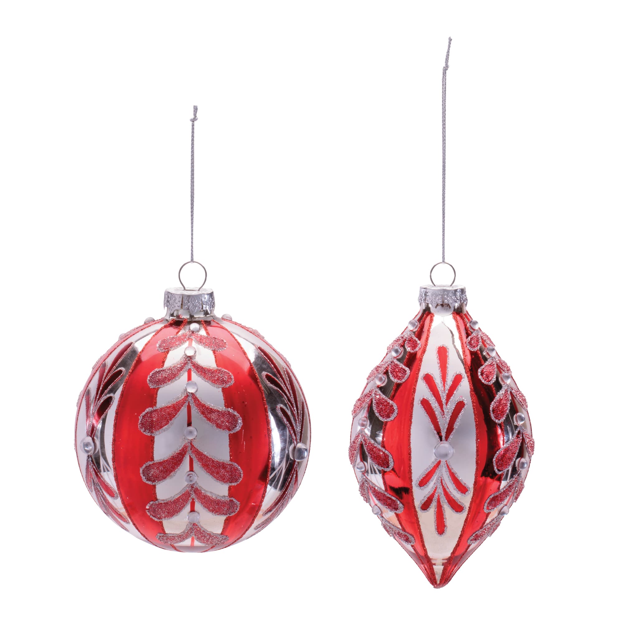 Melrose Red & Silver Glass Ornament Set
