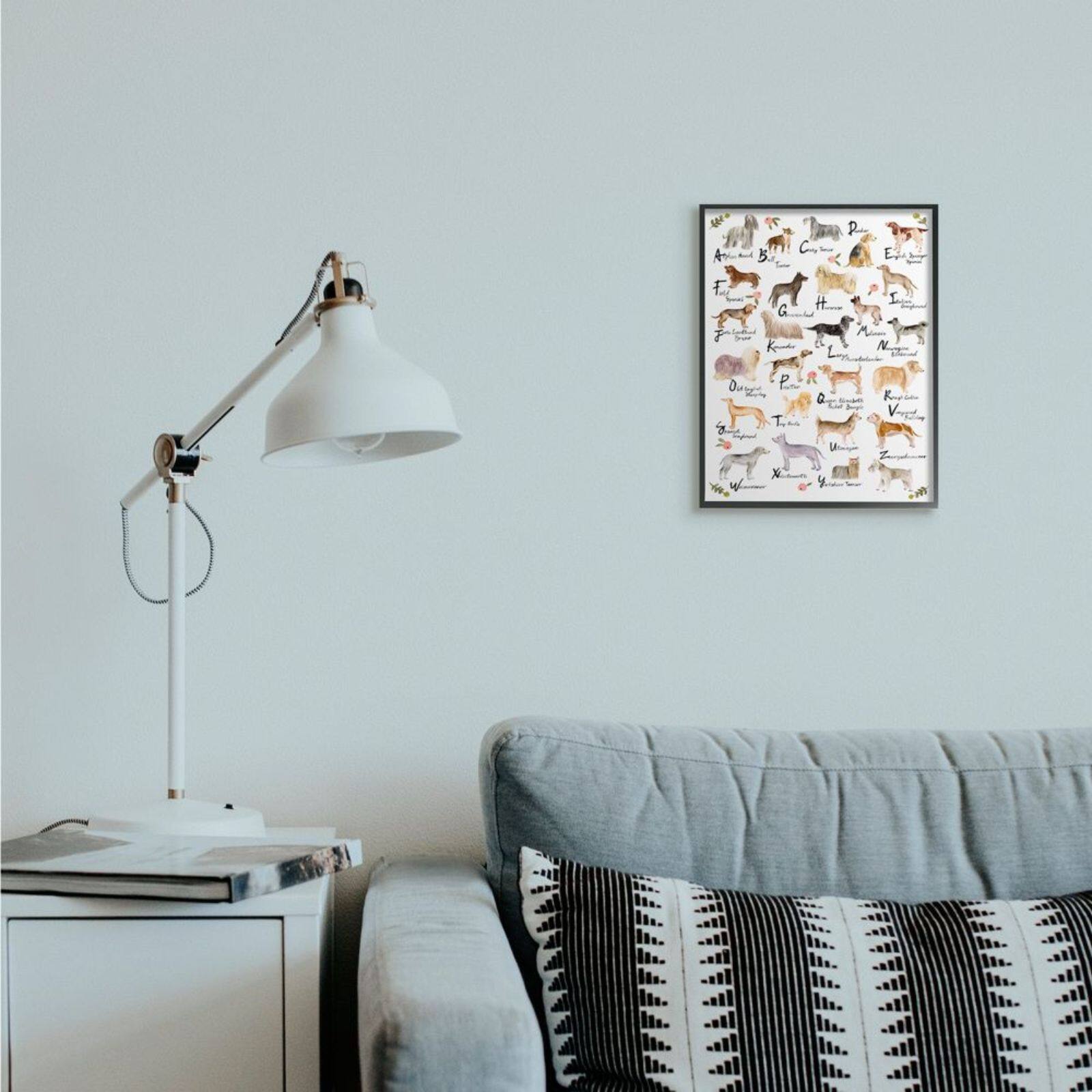 Stupell Industries Alphabet of Dogs with Florals Black Framed Wall Art
