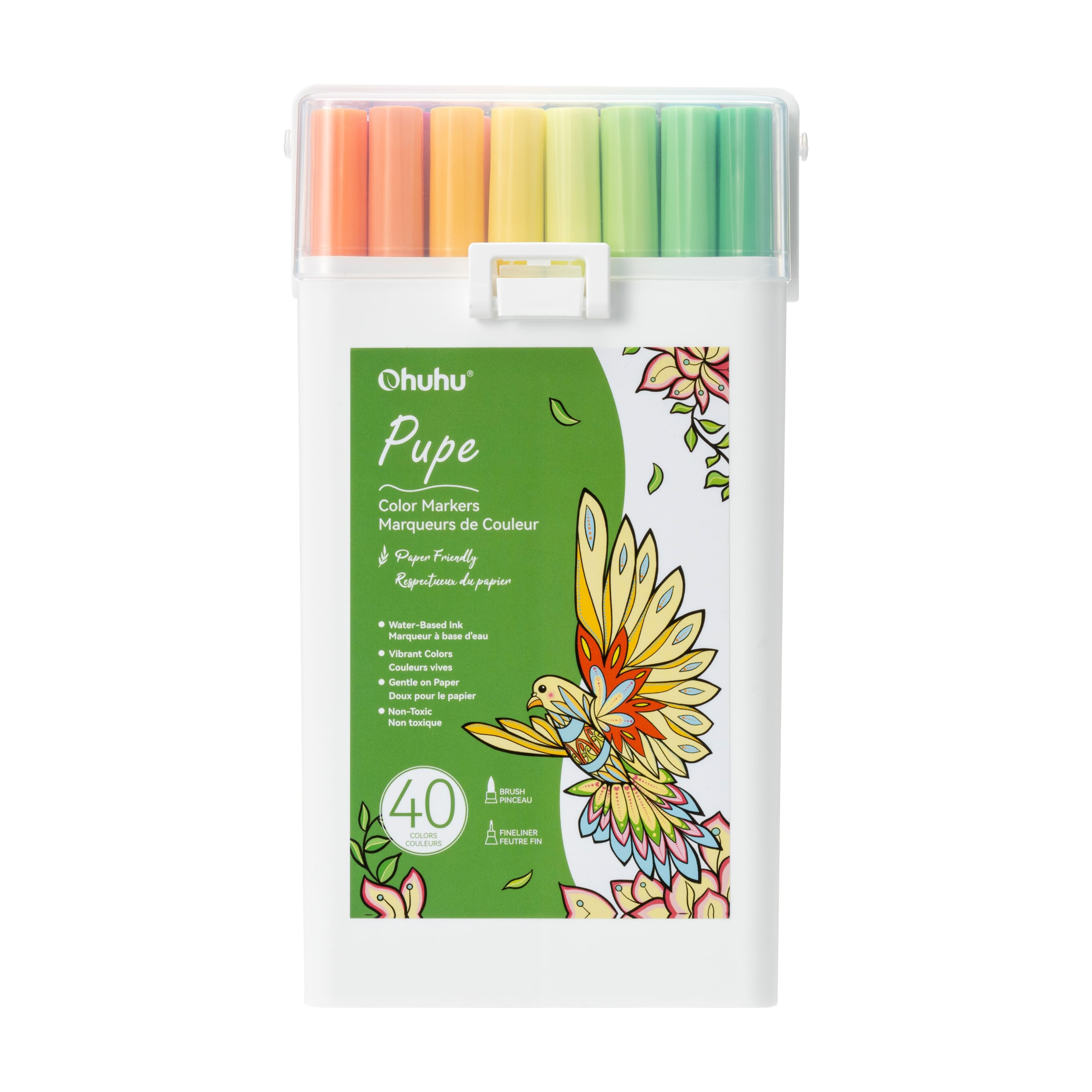 Ohuhu® Pupe 40 Color Brush & Fineliner Water-Based Ink Marker Set