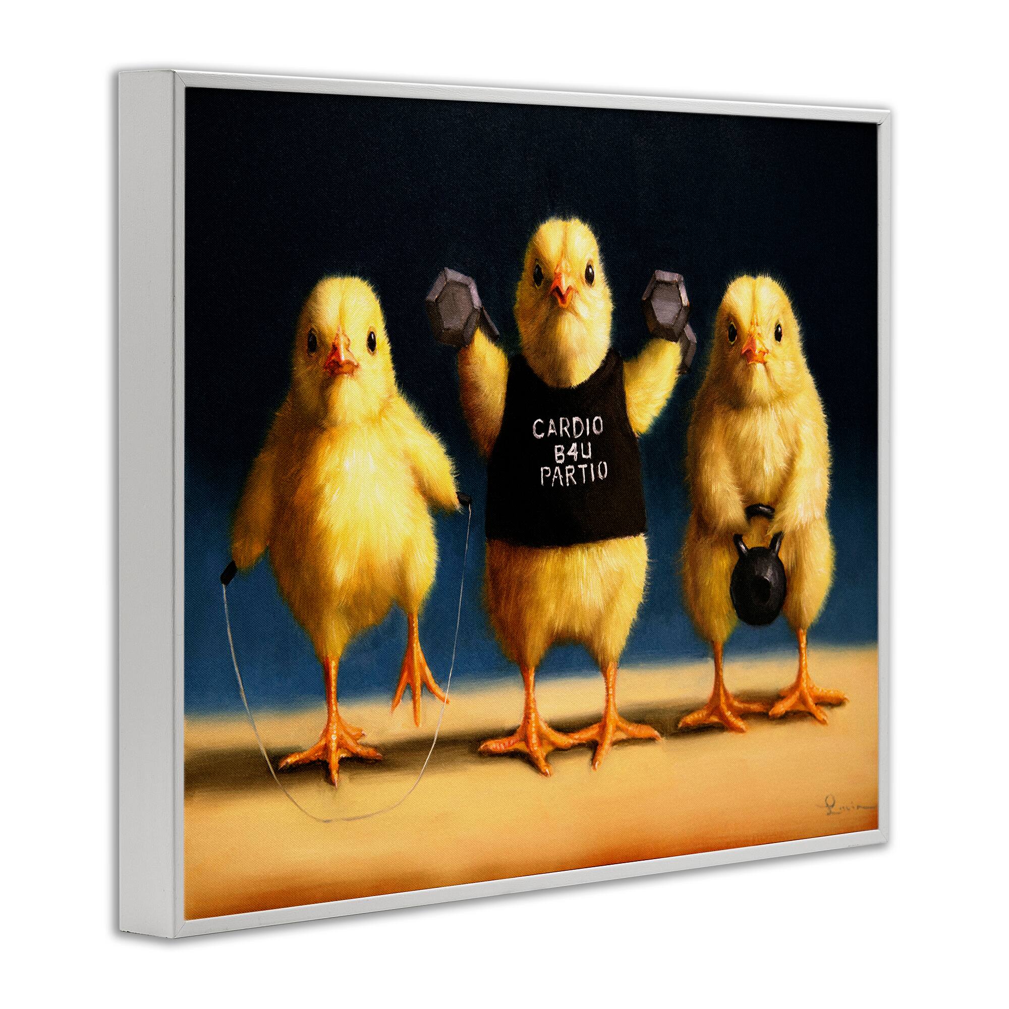Stupell Industries Funny Exercise Workout Chicks Animals Framed Giclee Art