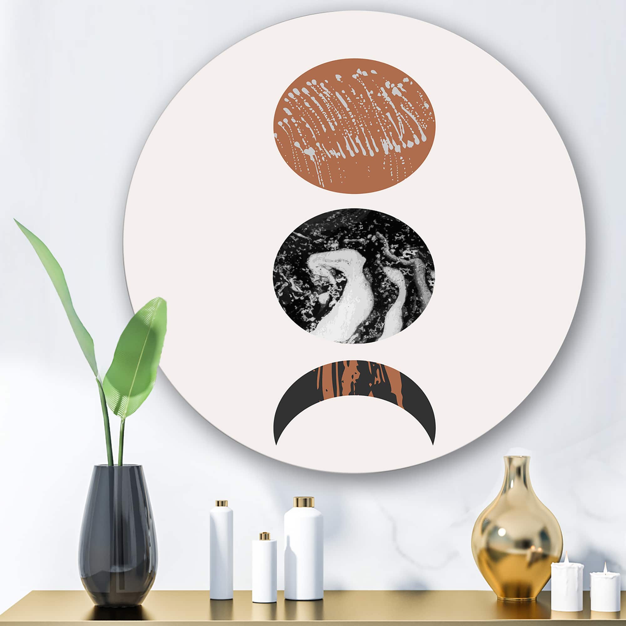 Designart - Retro Shapes Abstract Suns and Moons - Modern Metal Circle Wall Art