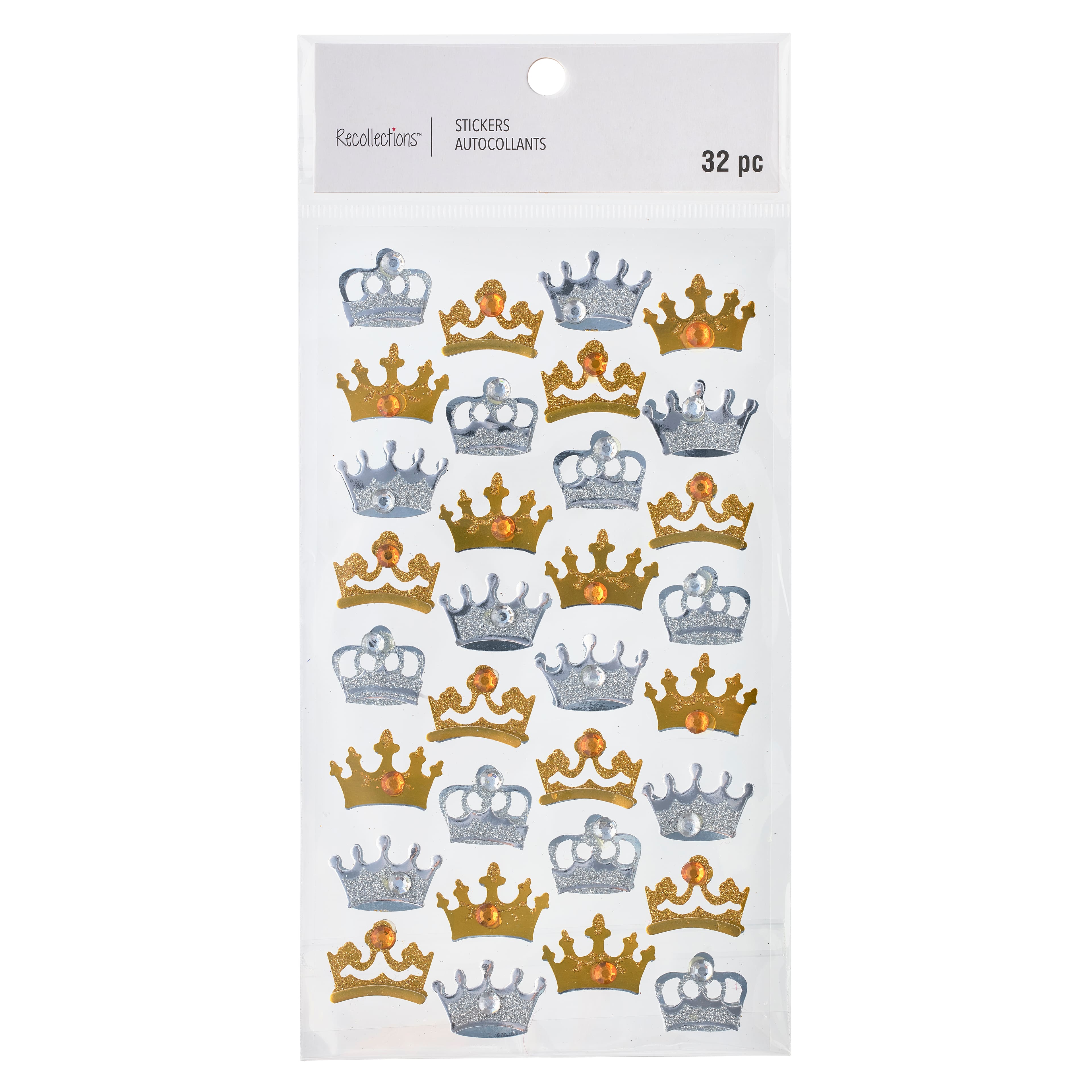 12 Packs: 32 ct. (384 total) Silver & Gold Crown Gemstone Stickers by Recollections™
