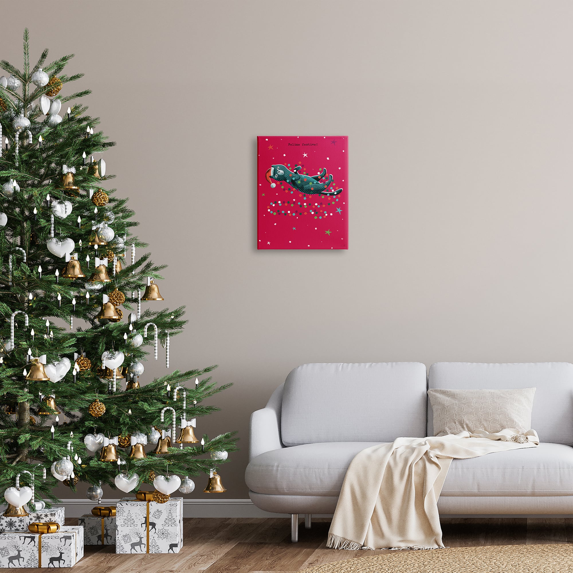 Stupell Industries Feline Festive Christmas Cat Canvas Wall Art