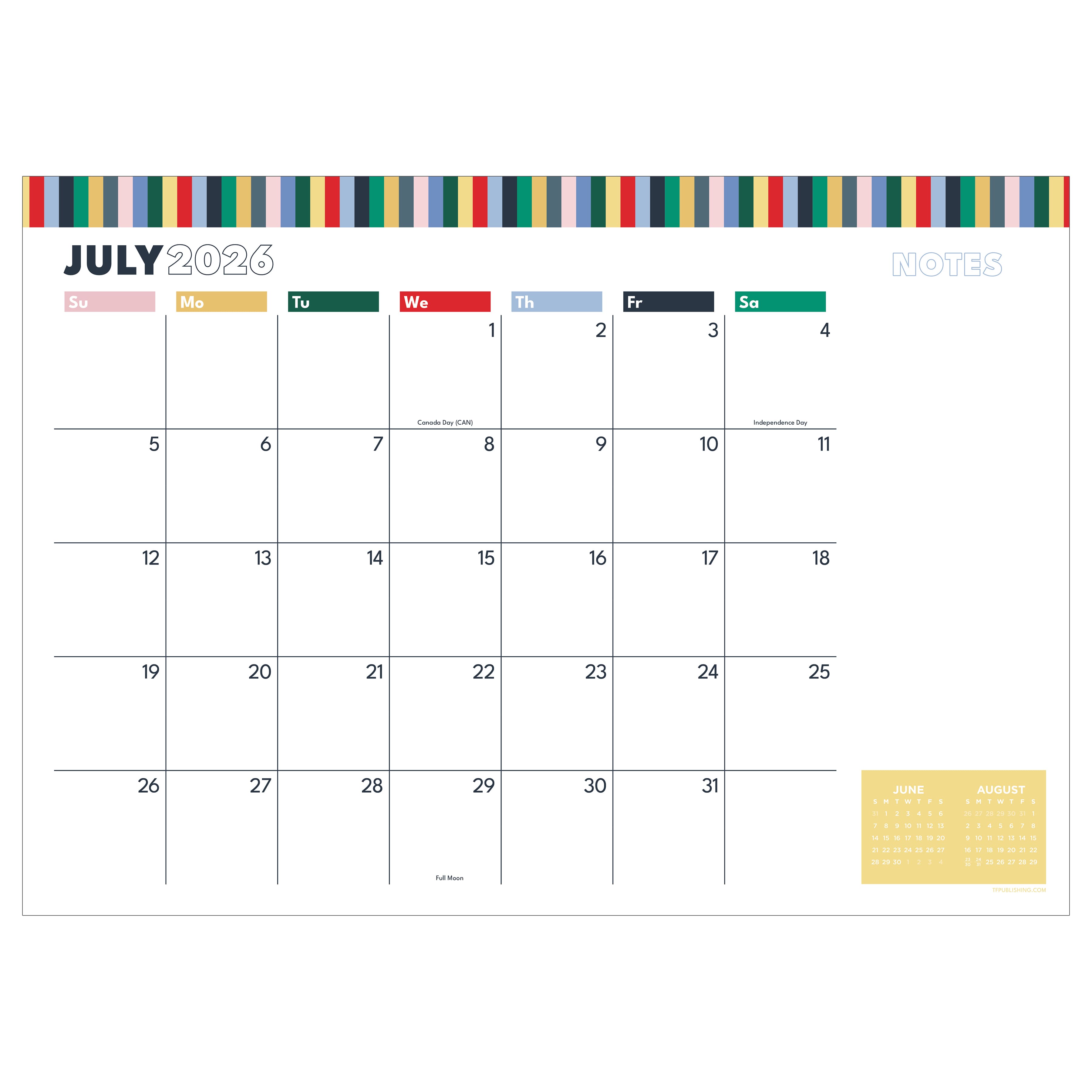 TF Publishing 2026-27 Long Weekend Desk Pad Monthly Blotter Calendar