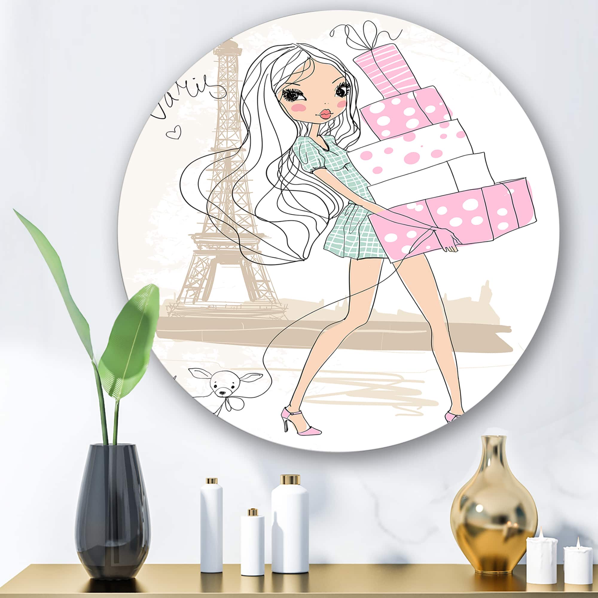 Designart - Young Girl With Shopping Boxes In Paris