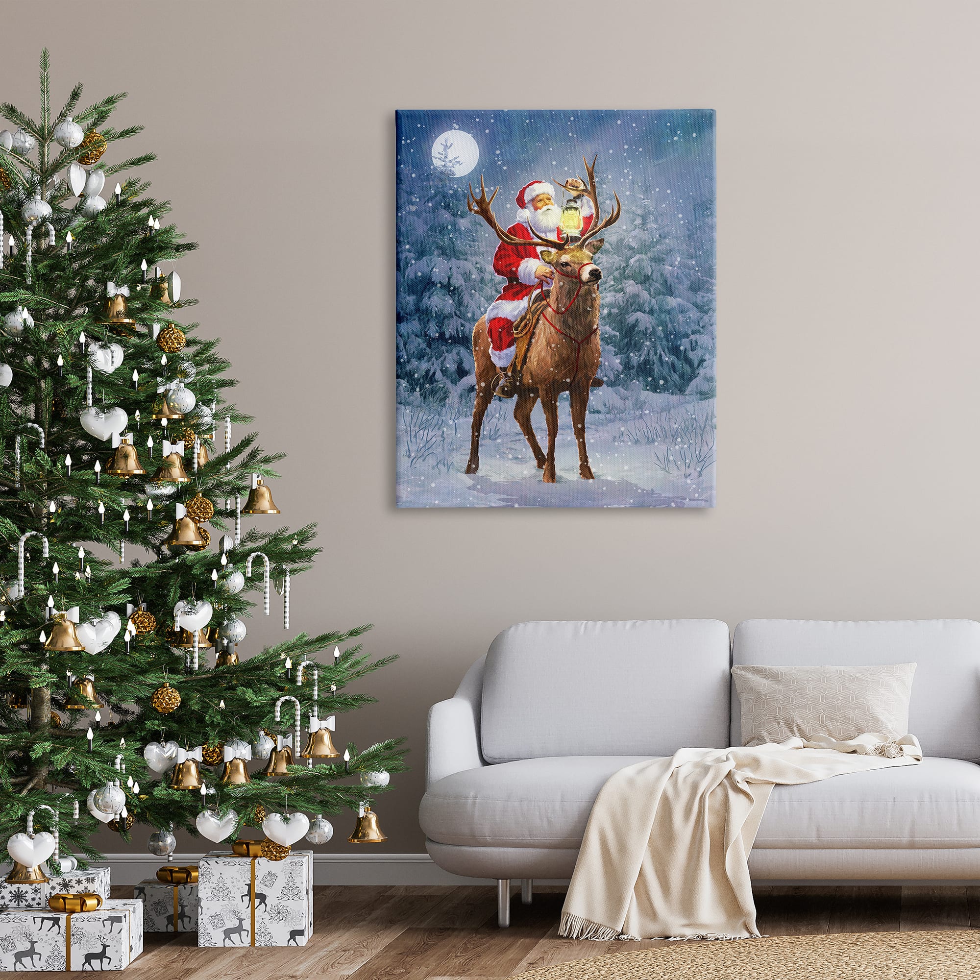 Stupell Industries Santa Riding Reindeer Landscape Canvas Wall Art