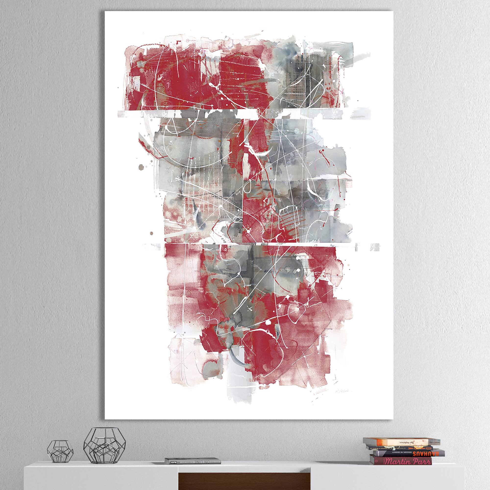 Designart - Moving In and Out of Traffic I Red Grey