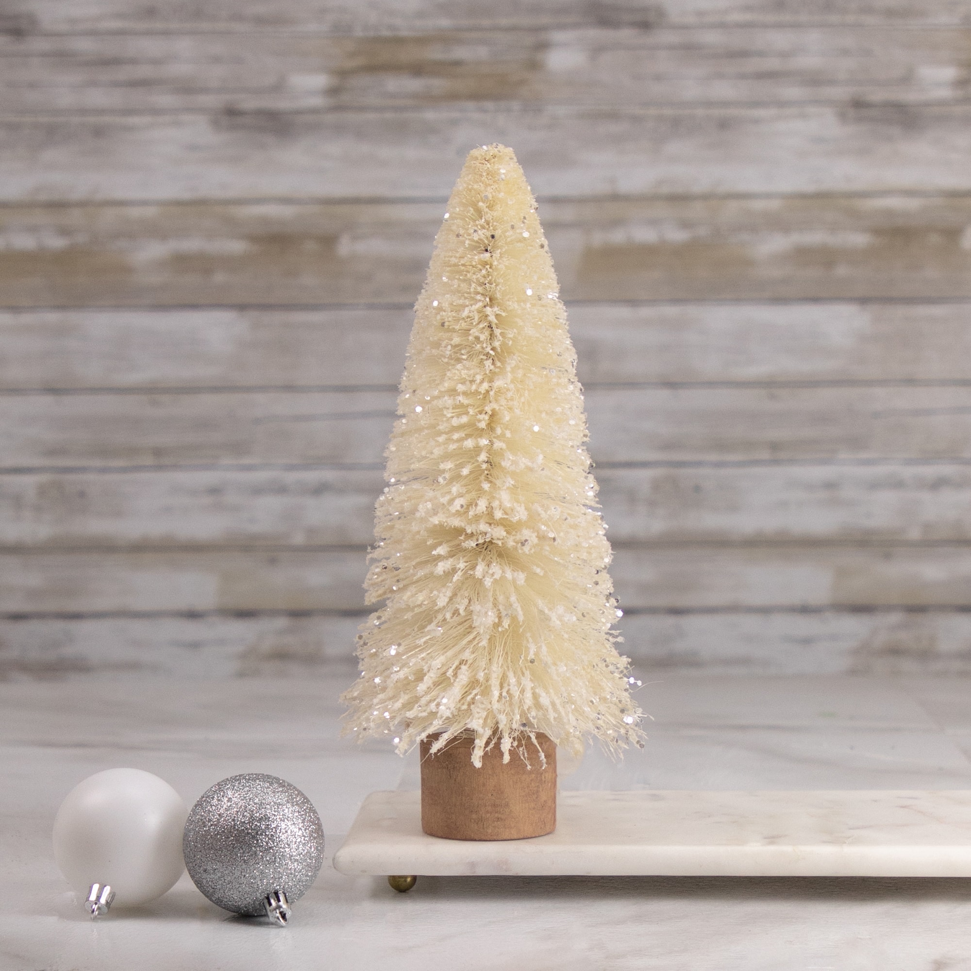 8.75" Glittered Sisal with Wooden Base Decoration Christmas Tree