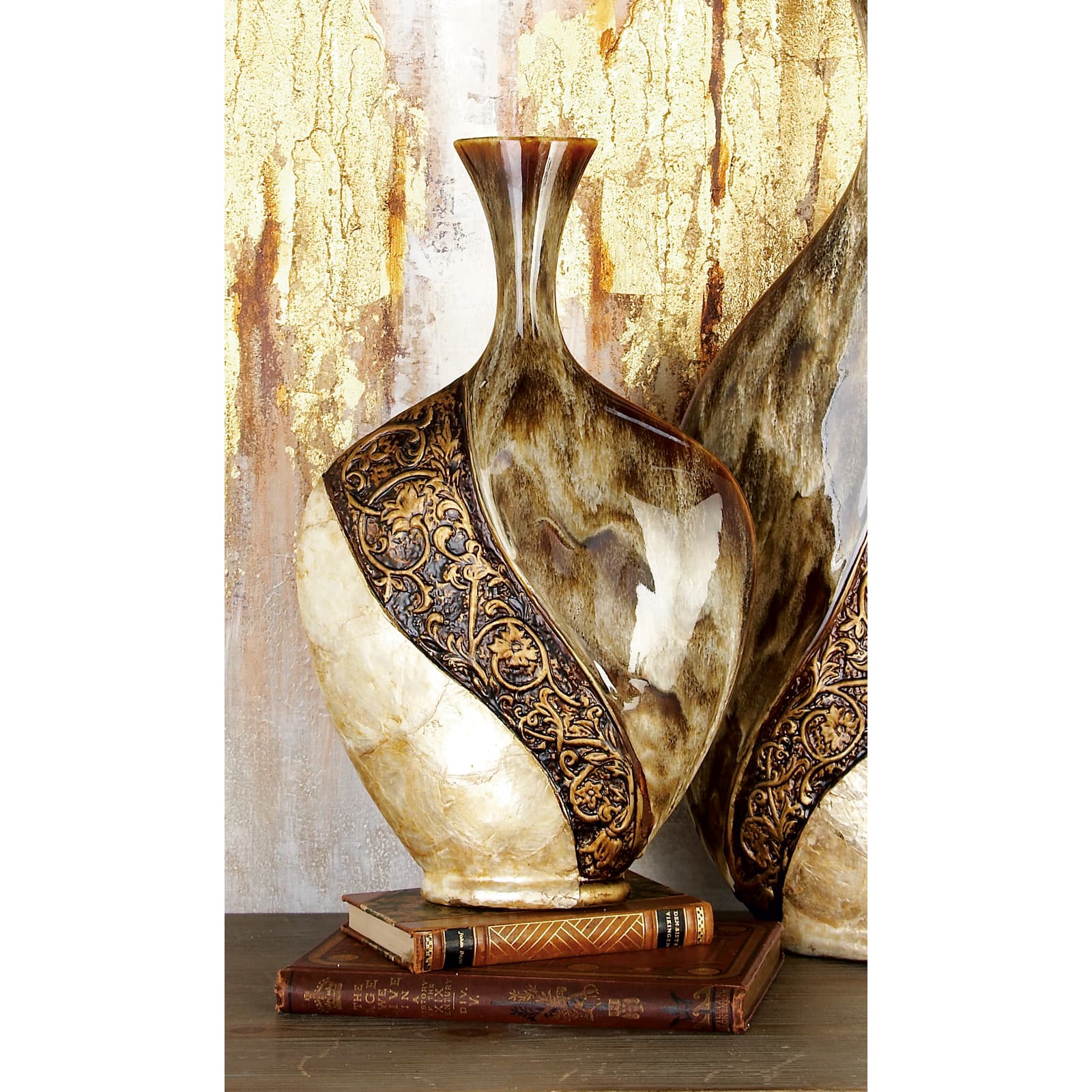 Brown Ceramic Traditional Vase, 18" x 11" x 3"