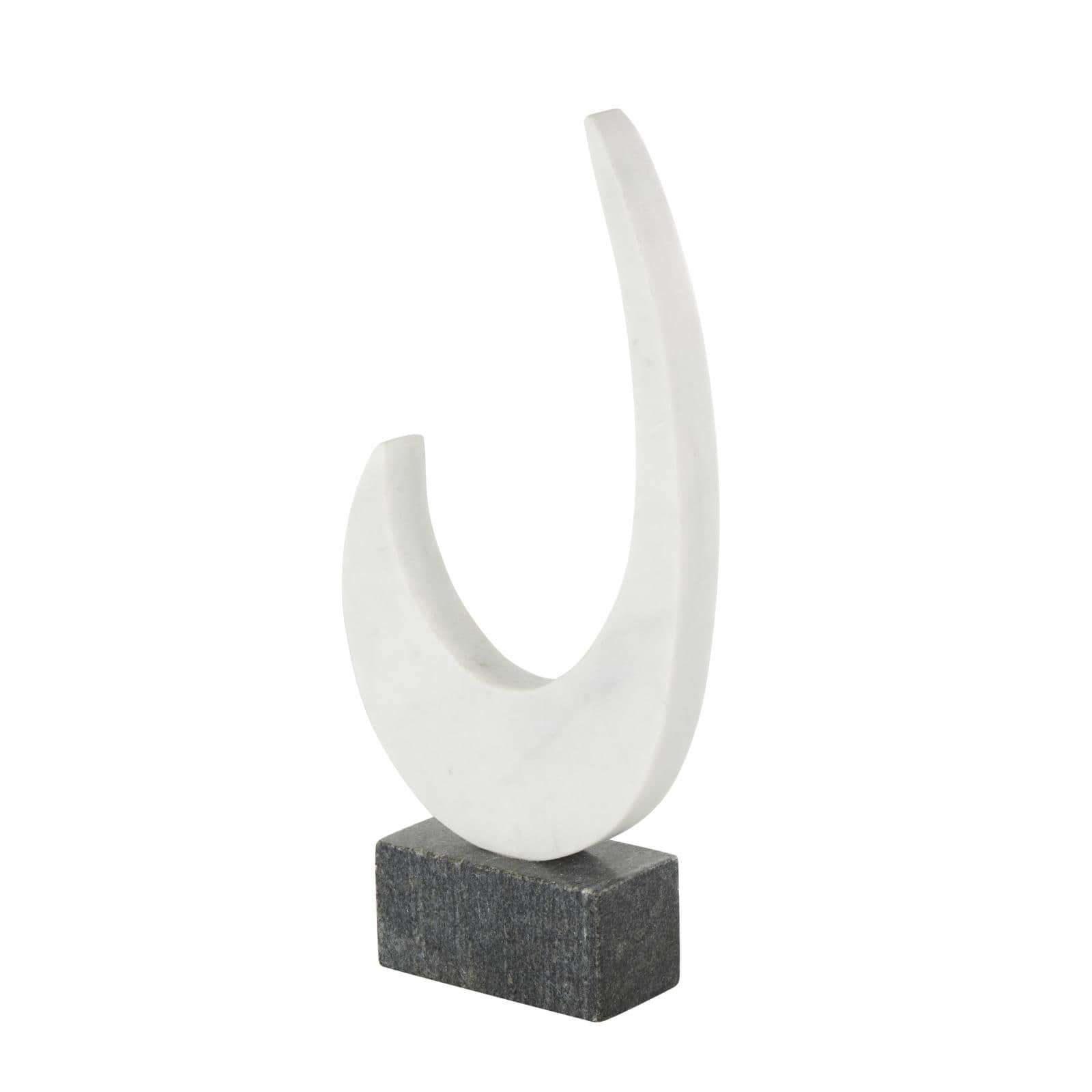 12.75" White with Black Block Base Marble Abstract Curved Sculpture