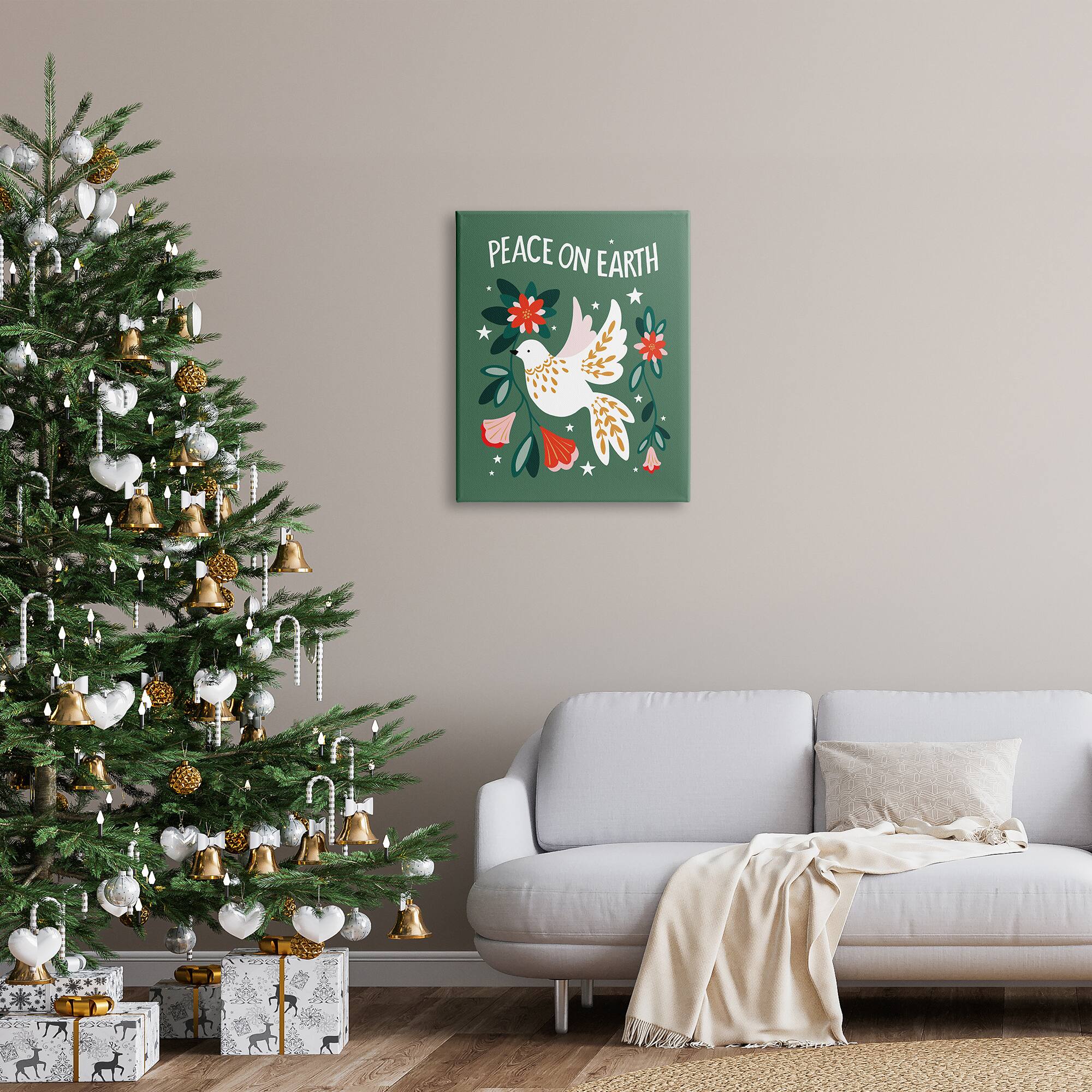 Stupell Industries Peace On Earth Floral Dove Blossoms Canvas Wall Art