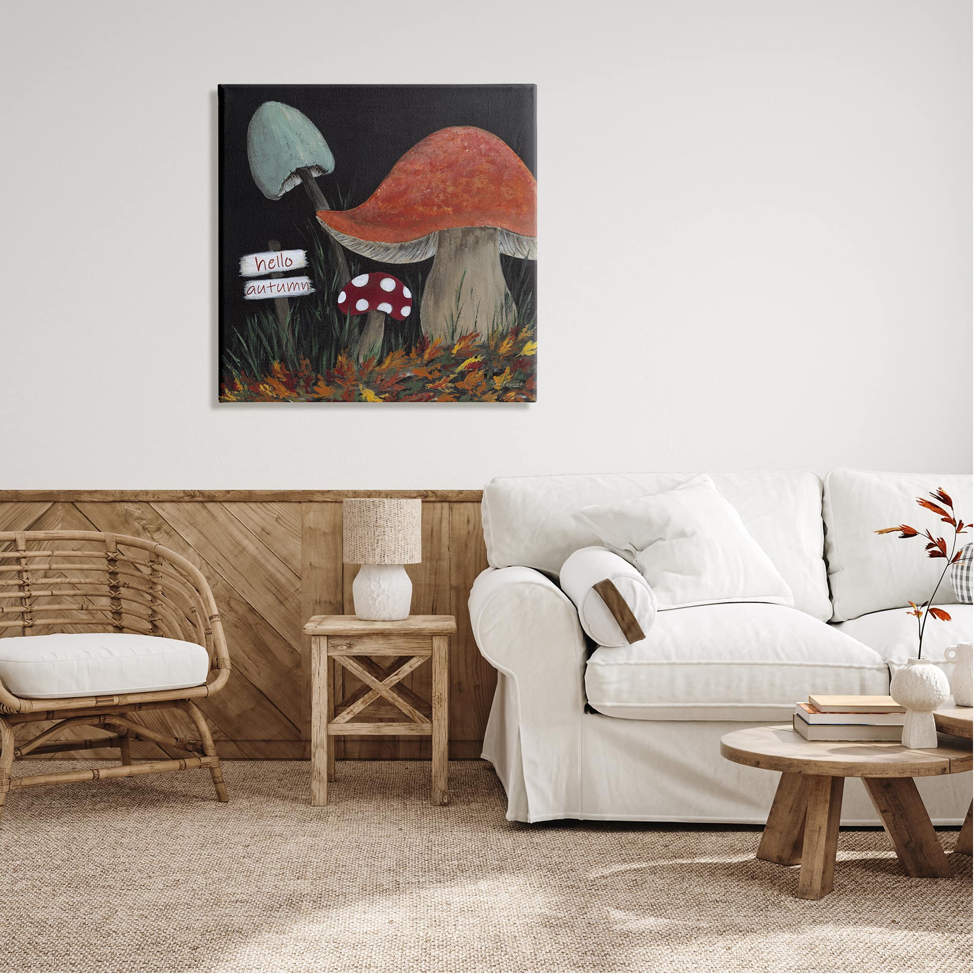Stupell Industries Hello Autumn Woodland Mushroom Forest Canvas Wall Art