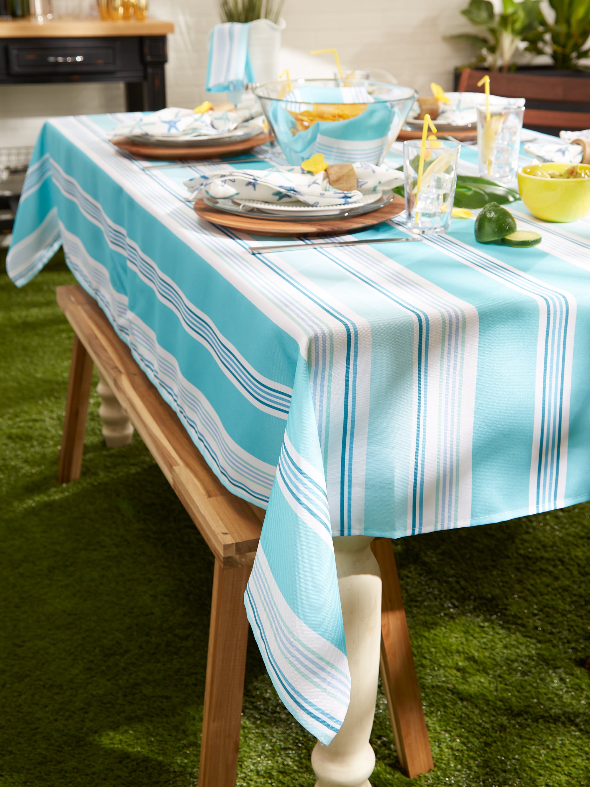 DII® Beach House Stripe Print Outdoor Tablecloth 60 Round